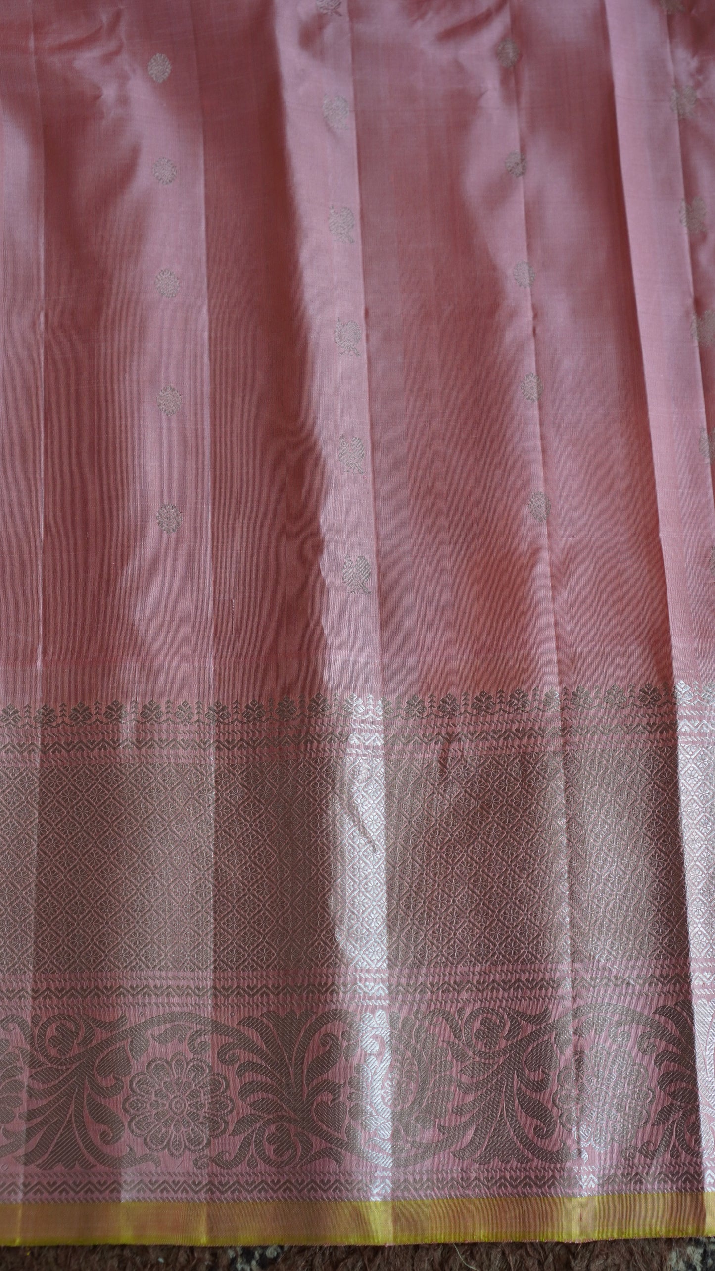 Gadwal Silk Saree Brown Colored Complemented With a Peach Zari Border - Sampradaya Designer Studio
