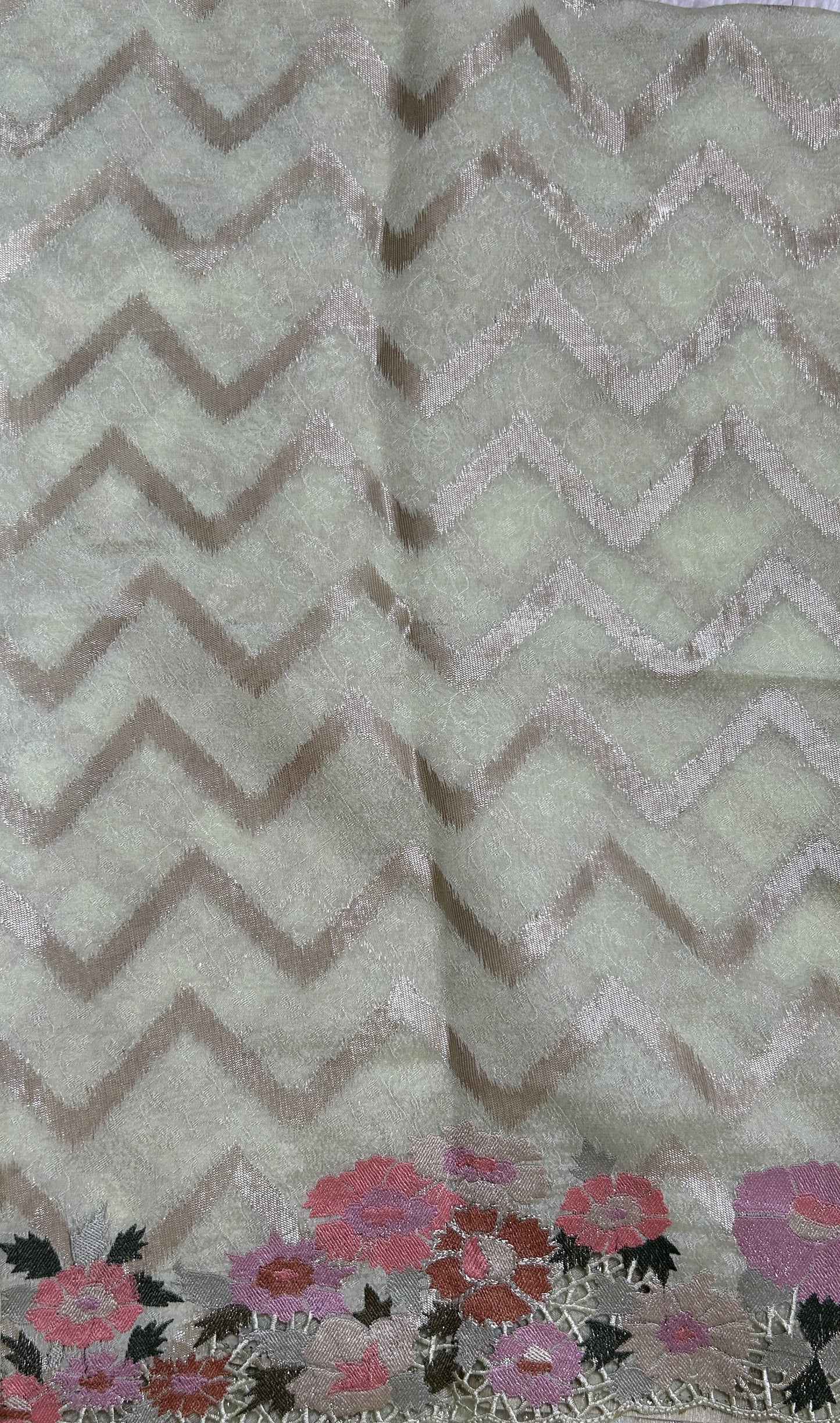 Tissue Georgette Designer Saree Green colored complemented with a Cutwork border. - Sampradaya Designer Studio