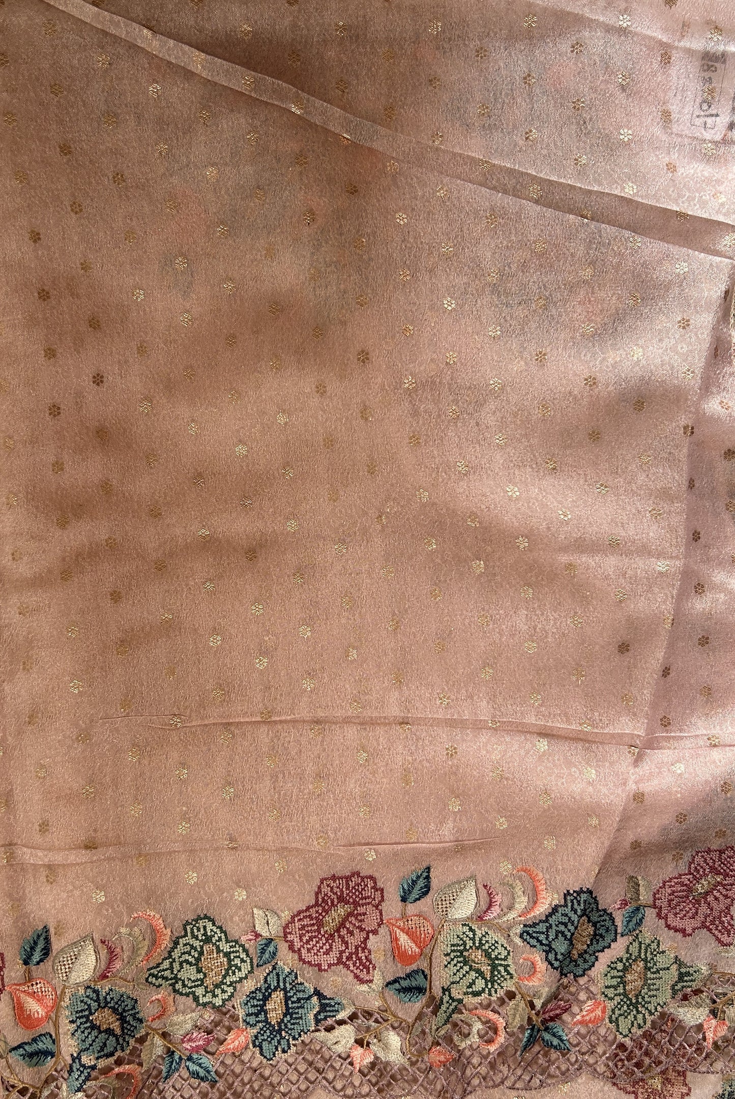 Tissue Georgette Designer Saree Onion Pink colored complemented with a Cutwork border. - Sampradaya Designer Studio
