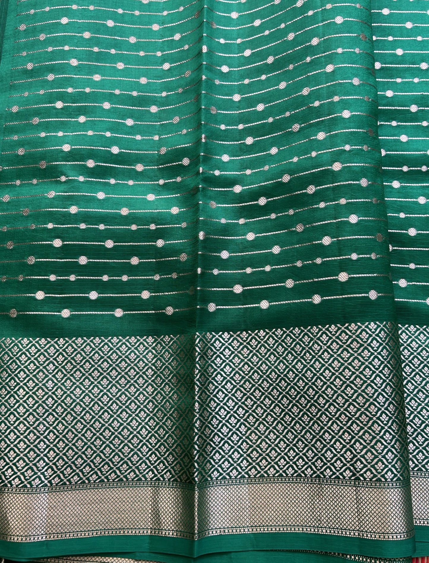 Pure Handloom Silk Kota Saree | Bottle Green| Gold Zari With Temple Border | Silk Mark Certified