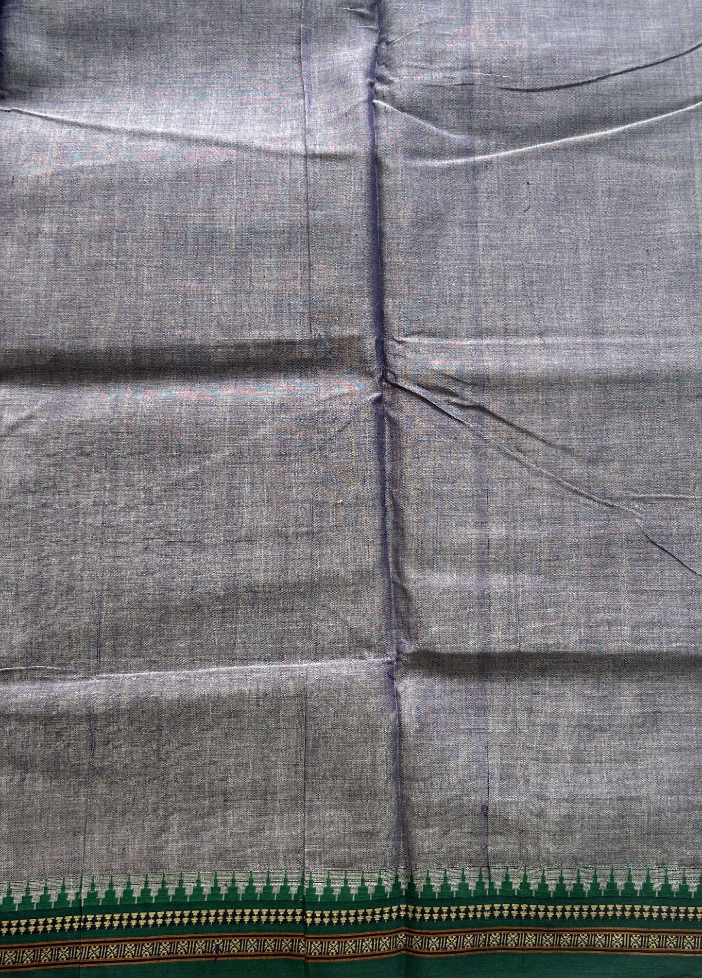 Narayanpet Cotton Saree Dark Lilac Colored Complemented with a Green Thread Border. - Sampradaya Designer Studio