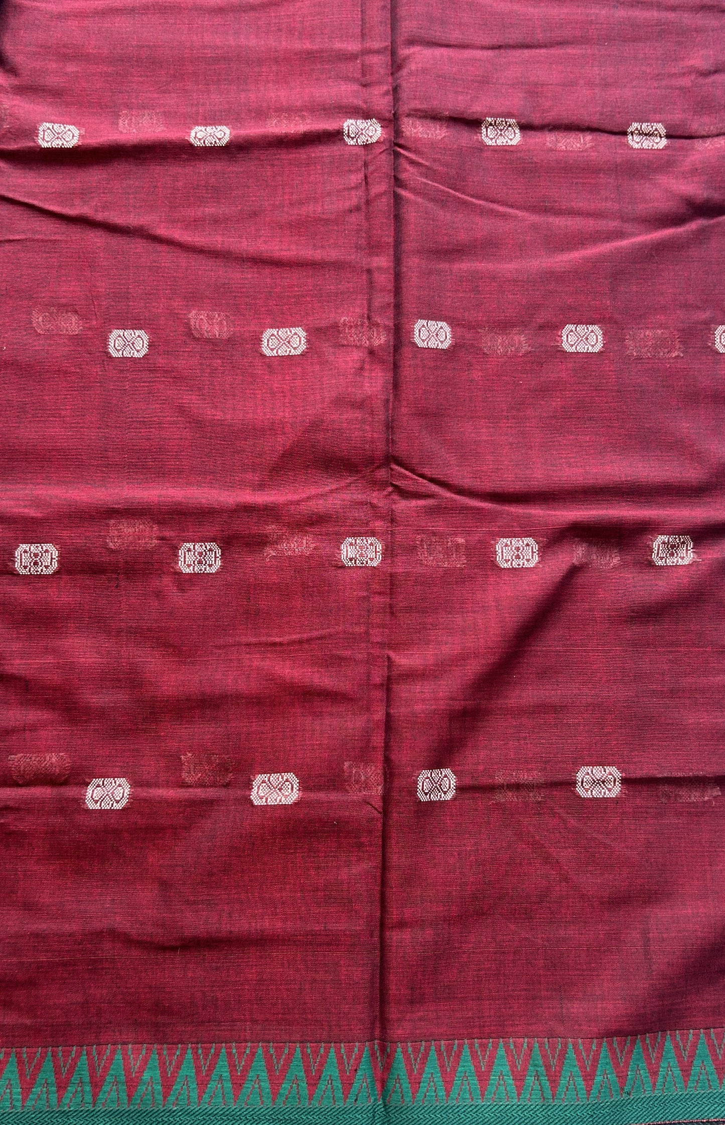 Narayanpet Cotton Buti Saree Maroon Colored Complemented with a Thread Border. - Sampradaya Designer Studio