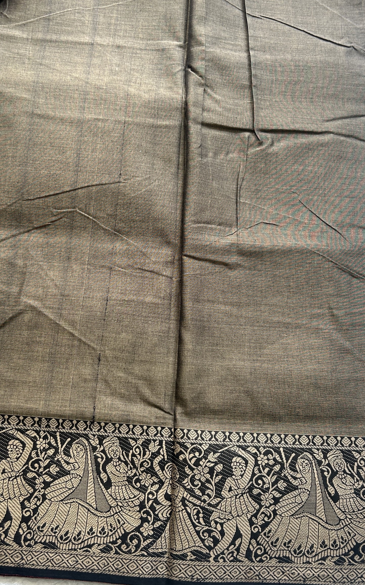 Narayanpet Cotton Saree Latte Colored Complemented with a Minakari Thread Border. - Sampradaya Designer Studio