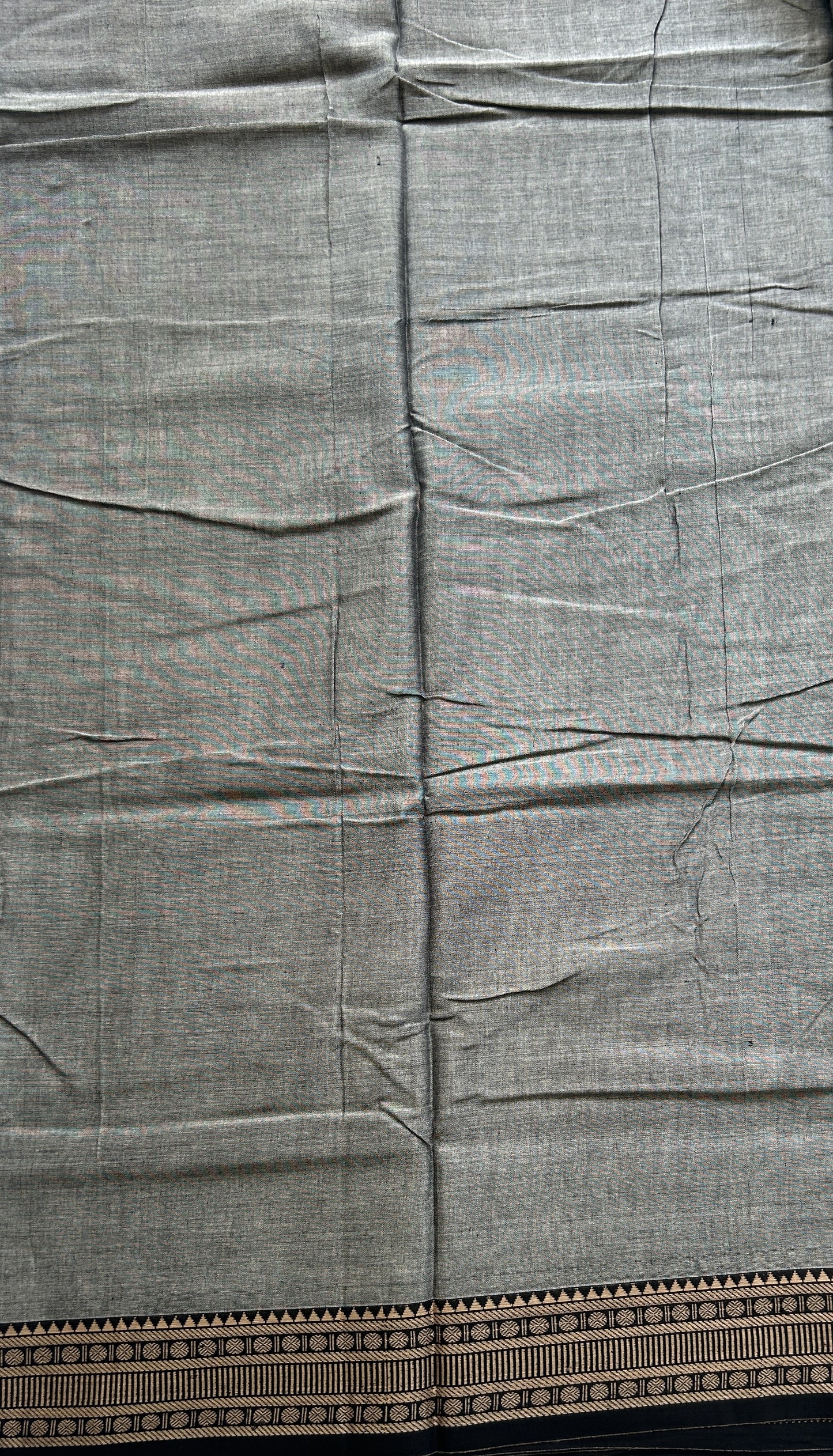 Narayanpet Cotton Saree Ash Colored Complemented with a Black Thread Border. - Sampradaya Designer Studio