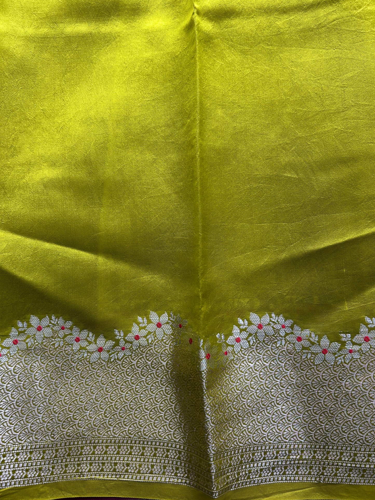 Pure Chiniya Silk Saree Wine Colored Elegantly Paired with a Gold Zari Border. Purple