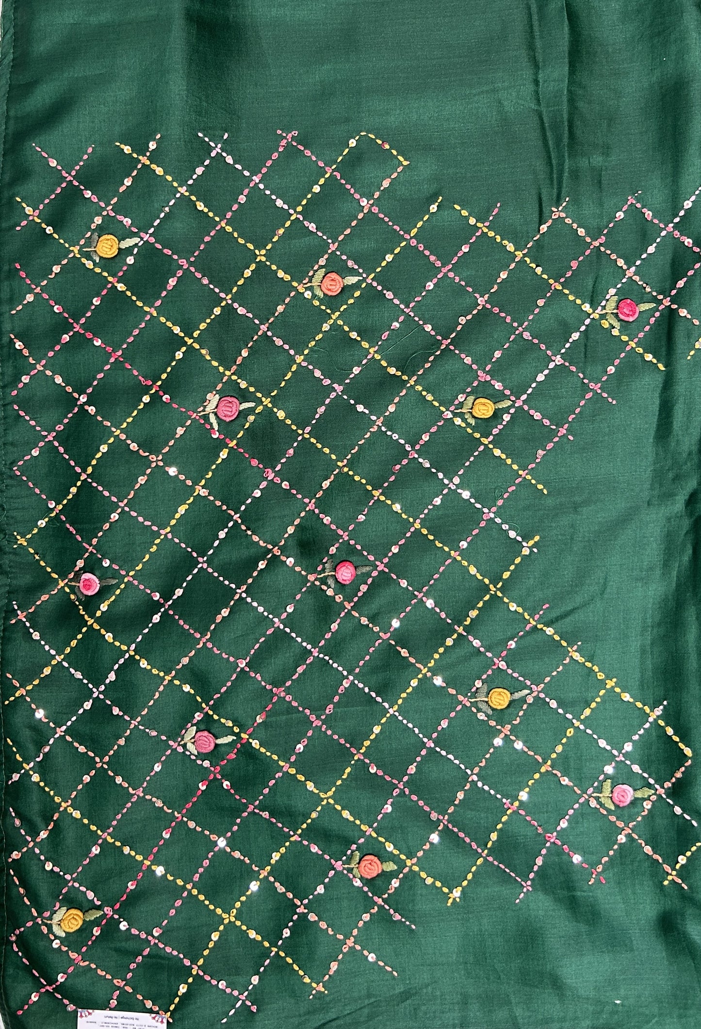 Semi Tussar Designer Saree Bottle Green colored complemented with a Running Stich Embroidery border. - Sampradaya Designer Studio