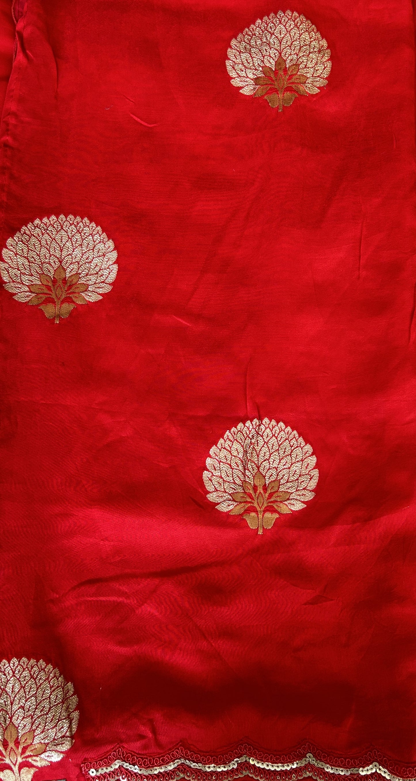 Banarasi Georgette Saree Dark Red Colored Complemented with a Lace border. - Sampradaya Designer Studio