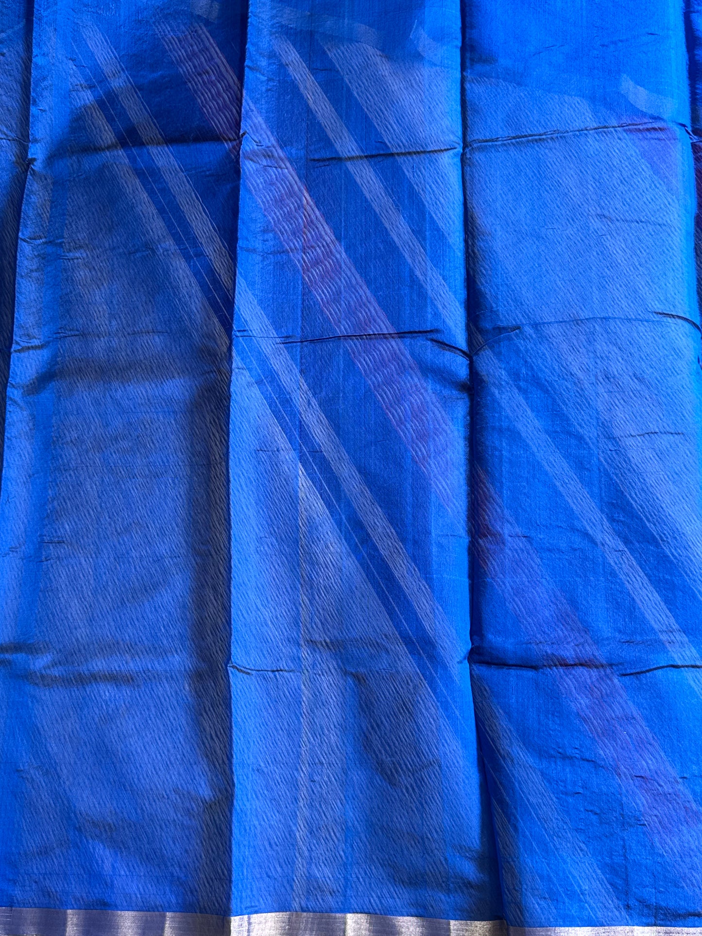 Blue Color Chanderi Silk Saree With Gold Zari Border — Pure Handloom | Silk Mark Certified