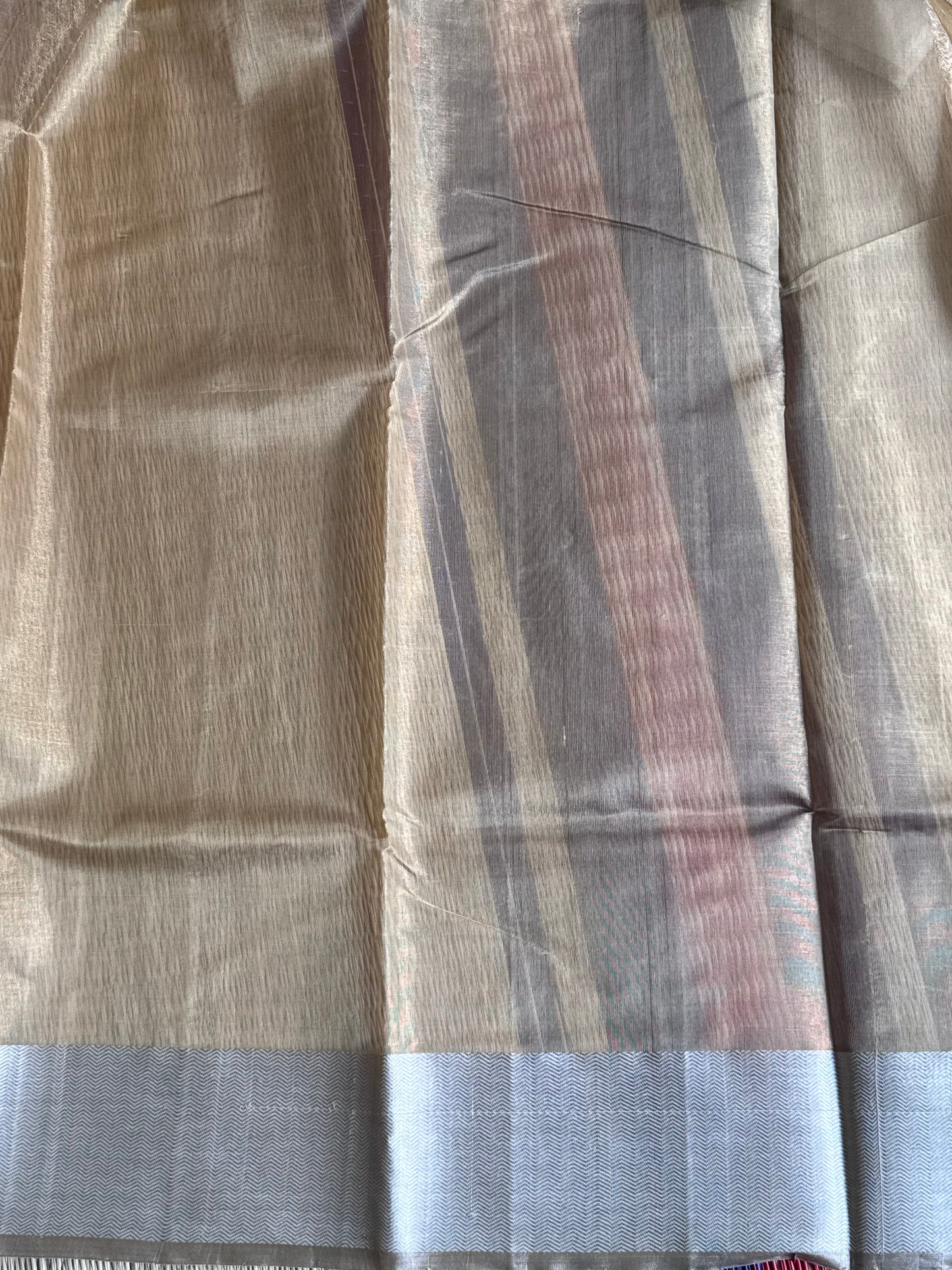 Gold Color Chanderi Silk Saree With Gold Zari Border — Pure Handloom | Silk Mark Certified
