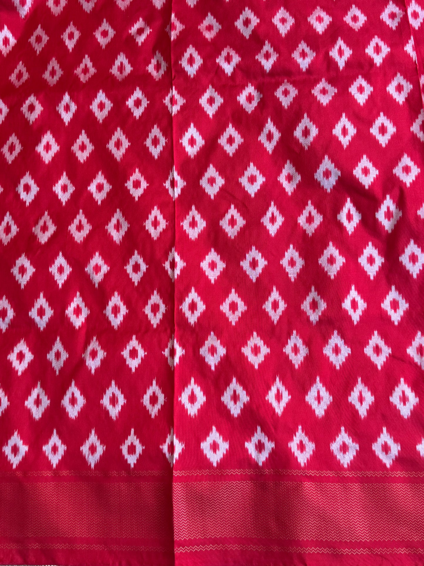 Red Pochampally Ikkat Silk Saree with Zari Border | Pure Handloom, Silk Mark Certified