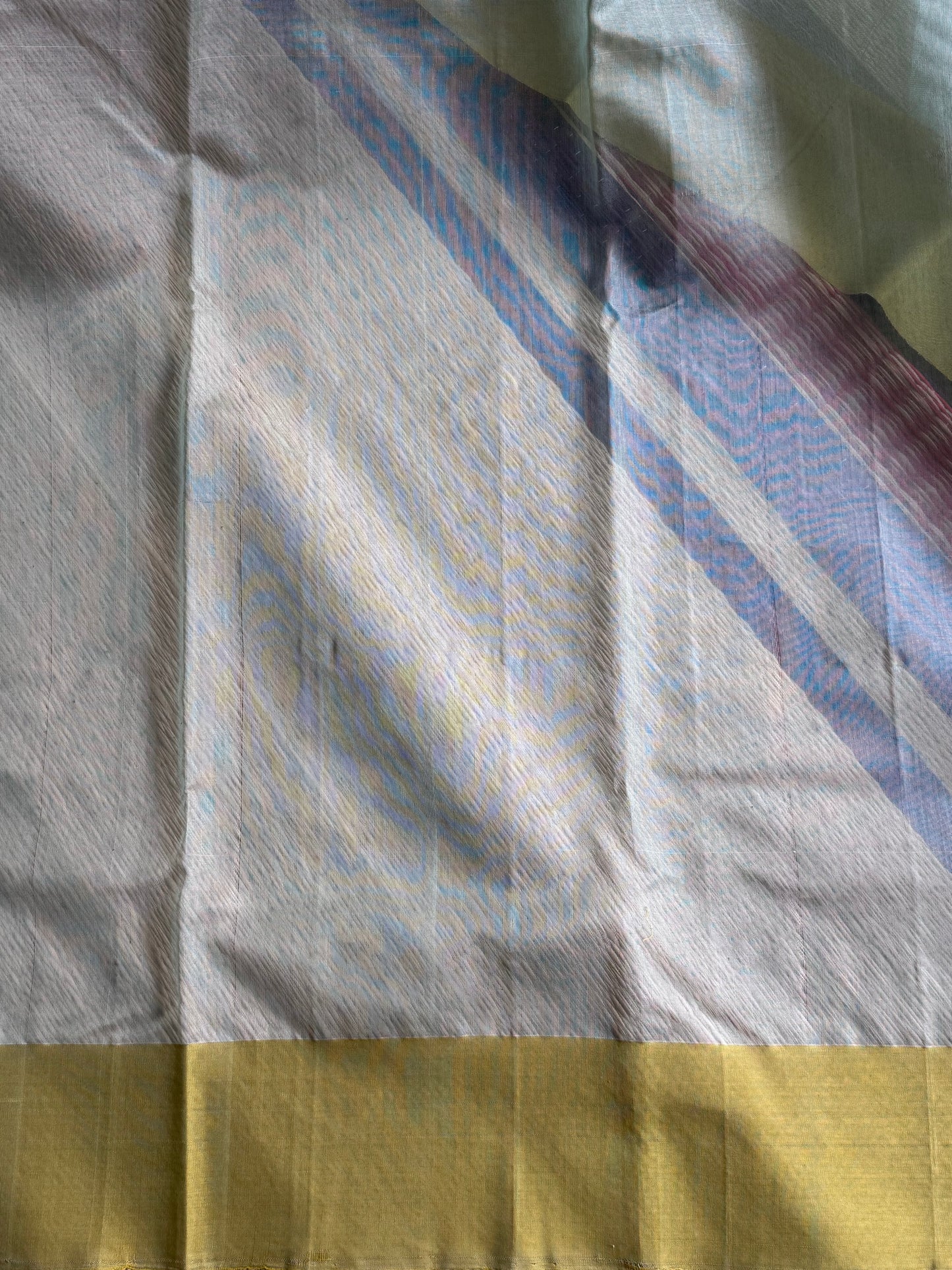 Sea Green Color Chanderi Silk Saree With Gold Zari Border — Pure Handloom | Silk Mark Certified