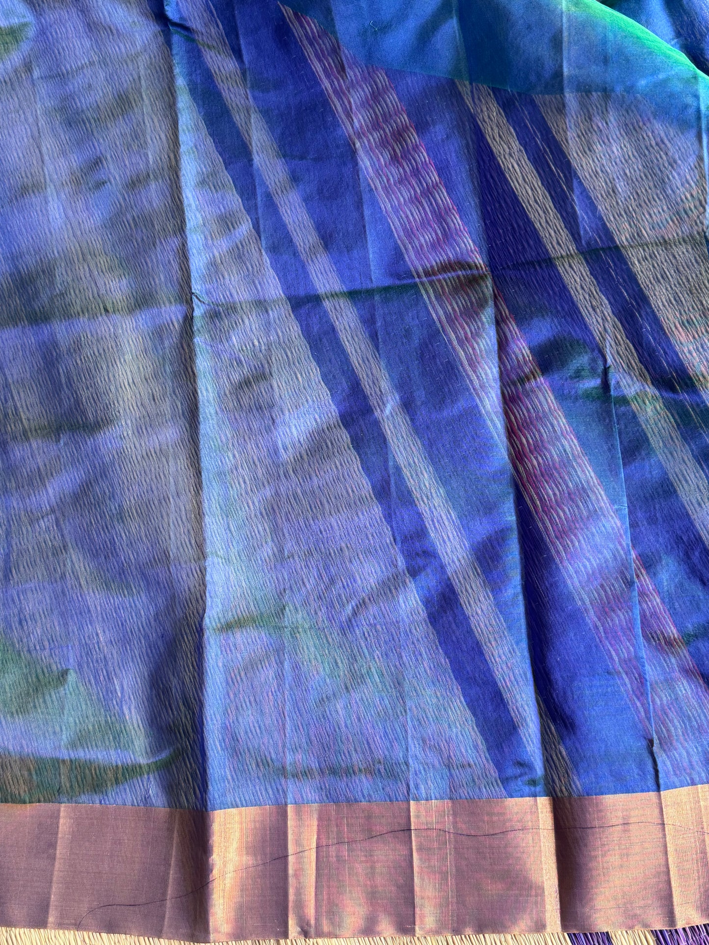 Peacock Blue Color Chanderi Silk Saree With Gold Zari Border — Pure Handloom | Silk Mark Certified