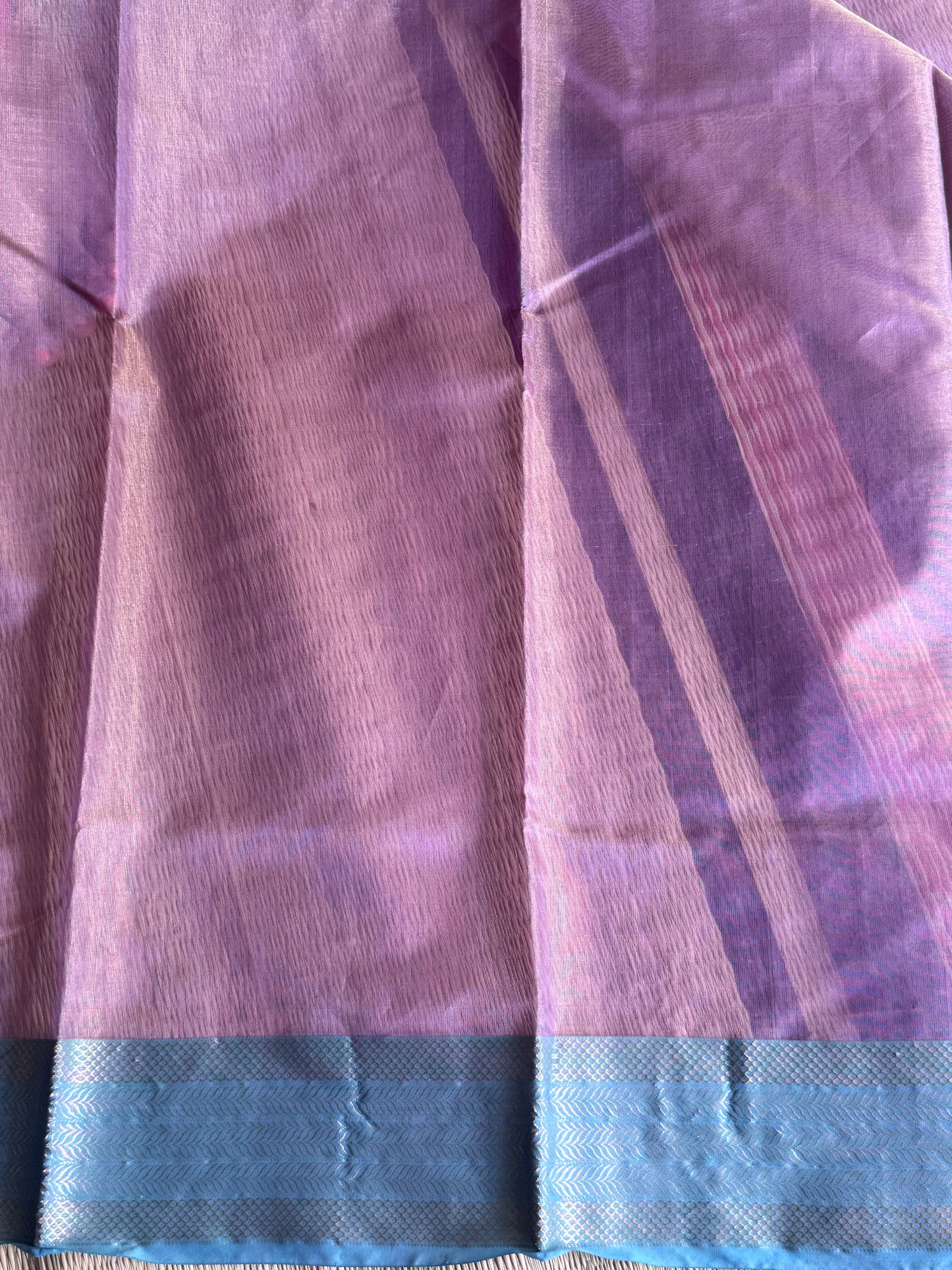 Violet Color Chanderi Silk Saree With Gold Zari Border — Pure Handloom | Silk Mark Certified