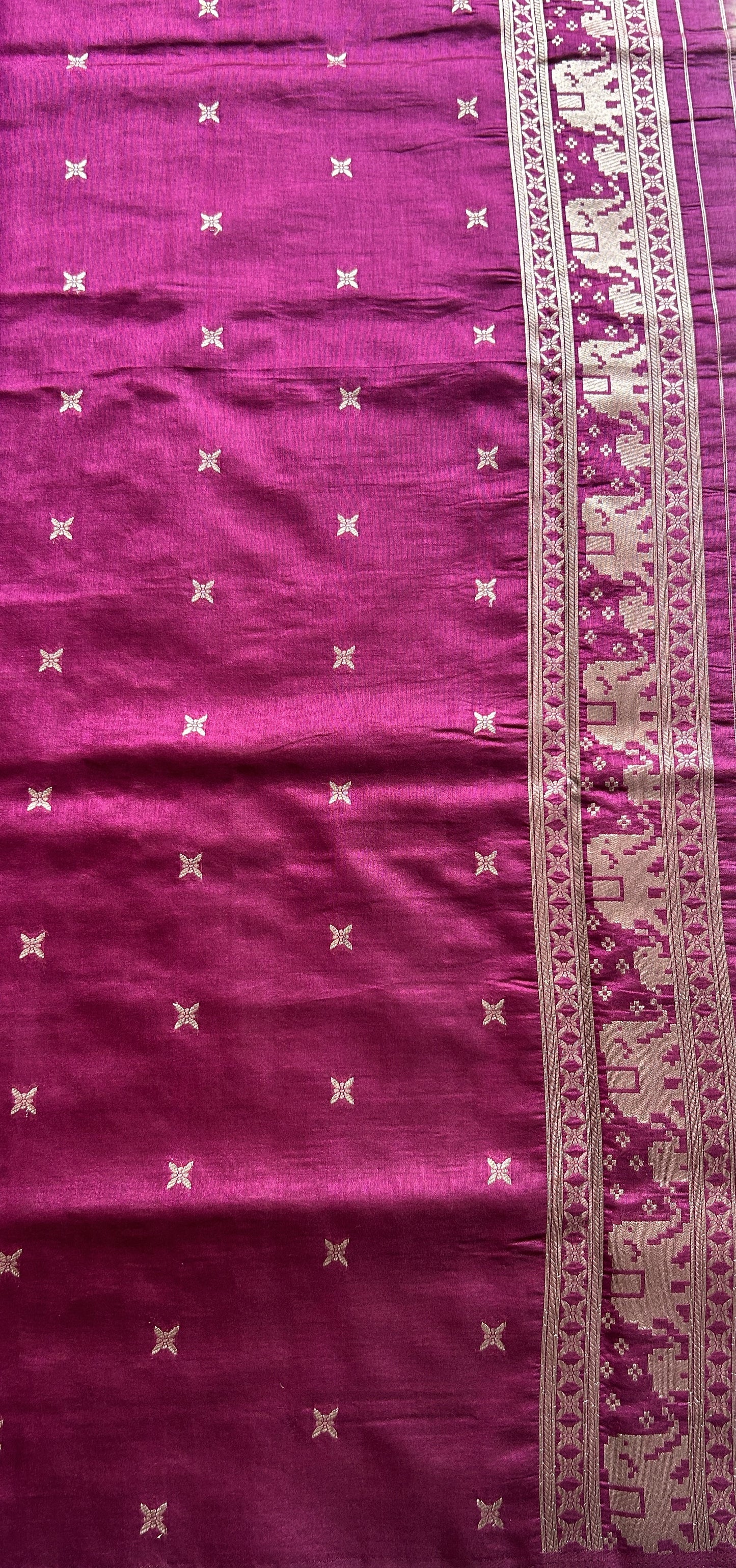 Semi Raw Silk Saree Ash Colored Complemented with a Zari Border. - Sampradaya Designer Studio