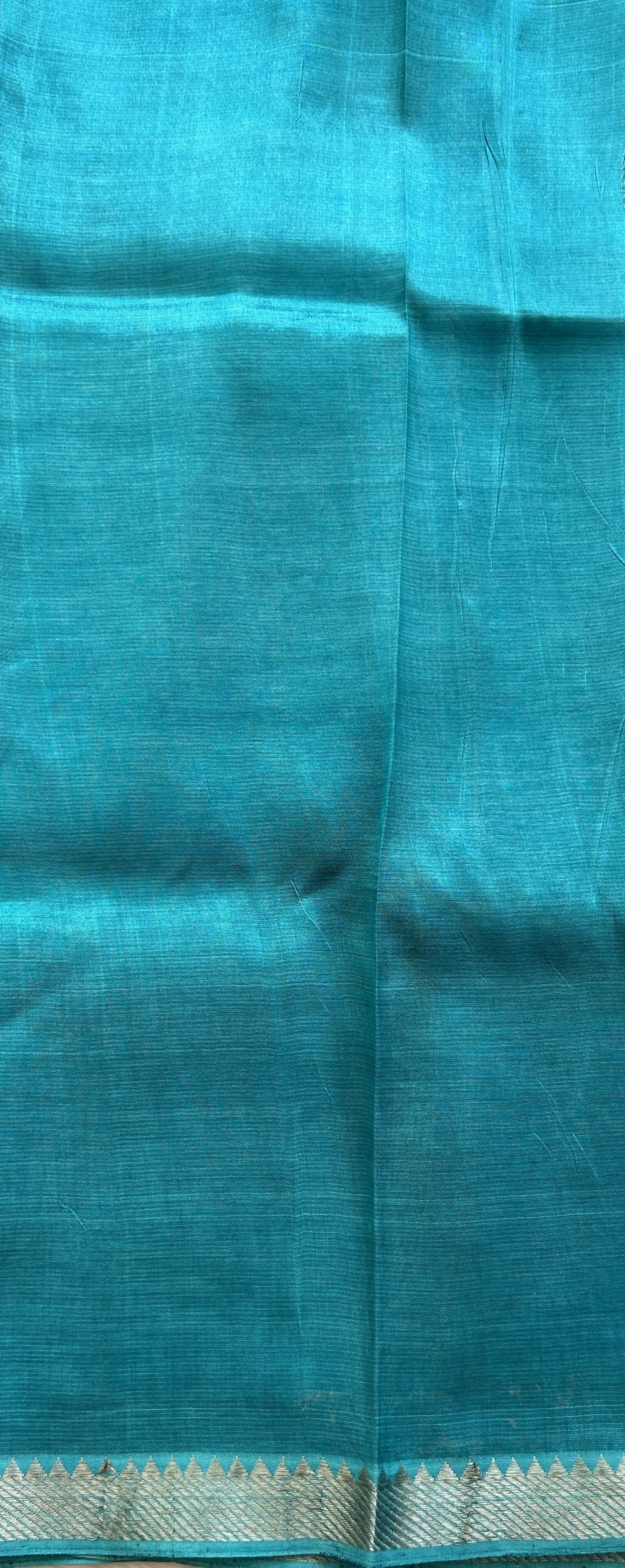 Mangalagiri Pattu Shibori Saree Multi colored complemented with a Sea Blue Color Zari Border - Sampradaya Designer Studio