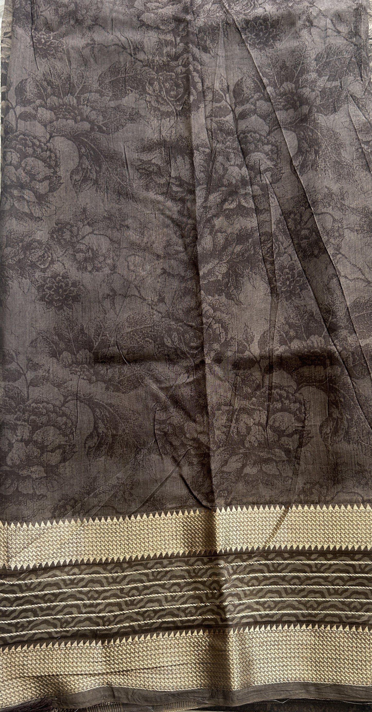 Dola Crepe Saree Coffee Colored Complemented with a Zari Border. - Sampradaya Designer Studio