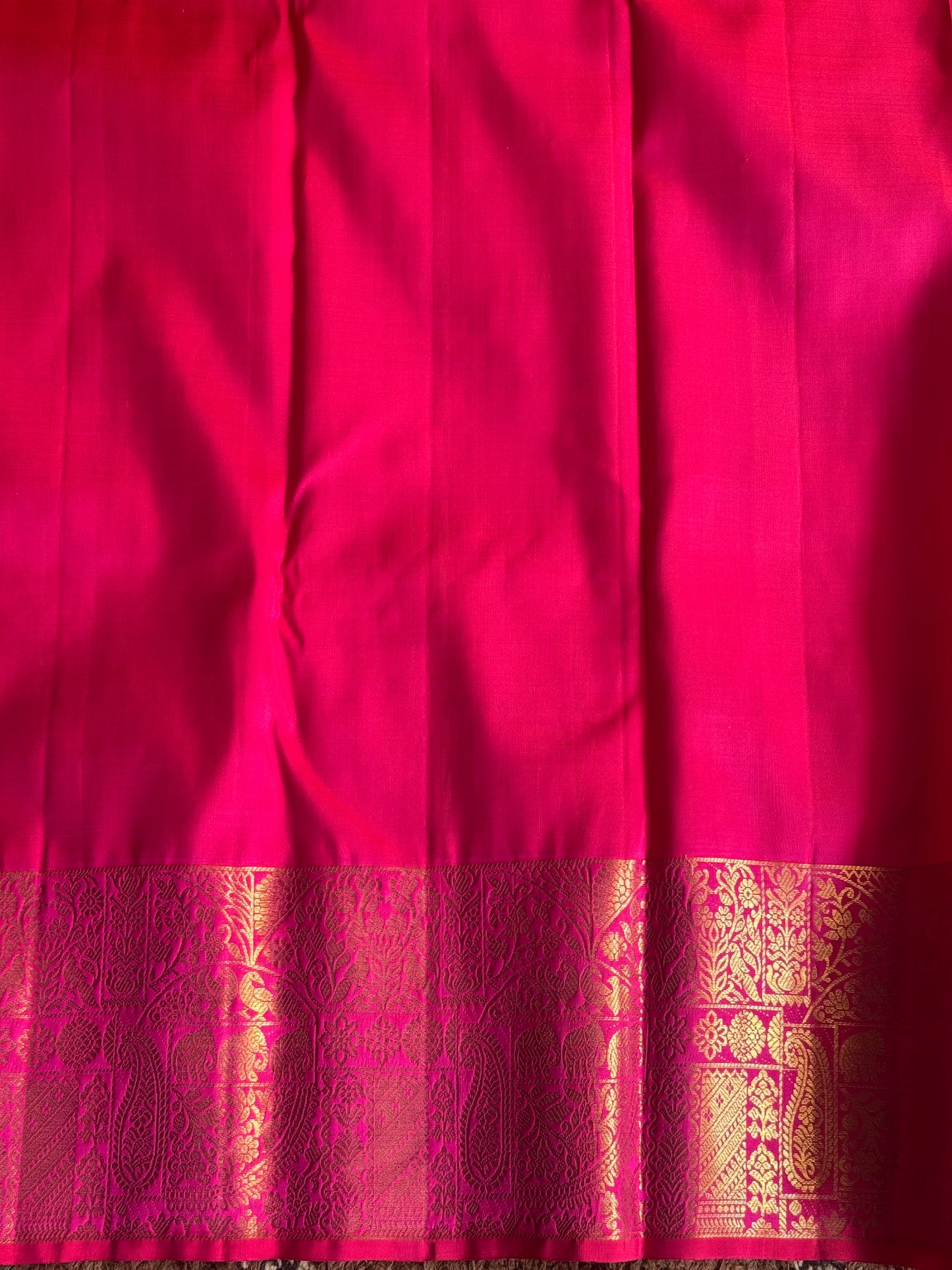 Pure Kanjivaram Silk Saree Pink Colored Complemented with a Gold Zari Border. - Sampradaya Designer Studio