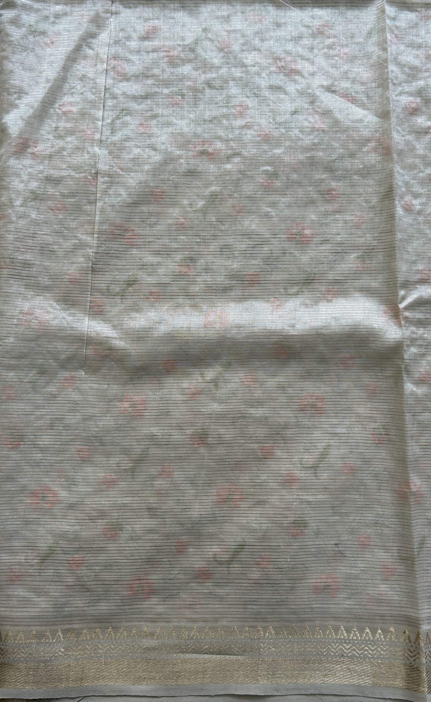 Mangalagiri Chikankari Saree Cream colored complemented with a Zari Border. - Sampradaya Designer Studio