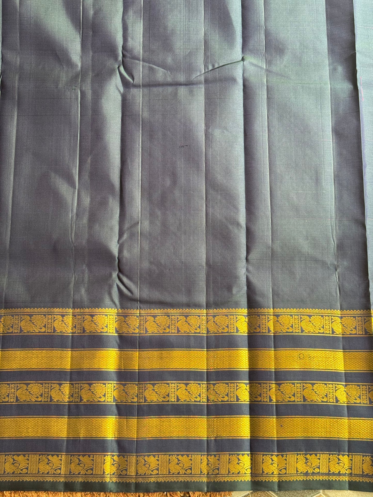 Pure Kanjivaram Silk Saree Peacock Blue Complemented with a Gold Zari Border.zw - Sampradaya Designer Studio