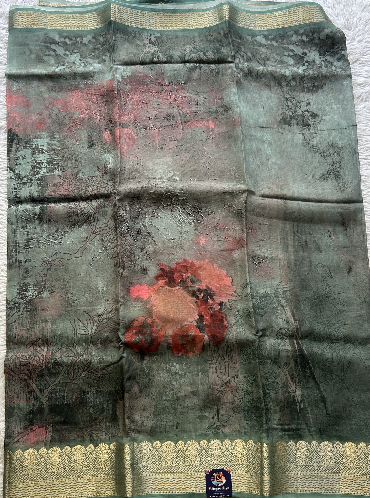 Banarasi Soft Silk Saree Dark Turquoise Green Colored Complemented with a Zari Border. - Sampradaya Designer Studio