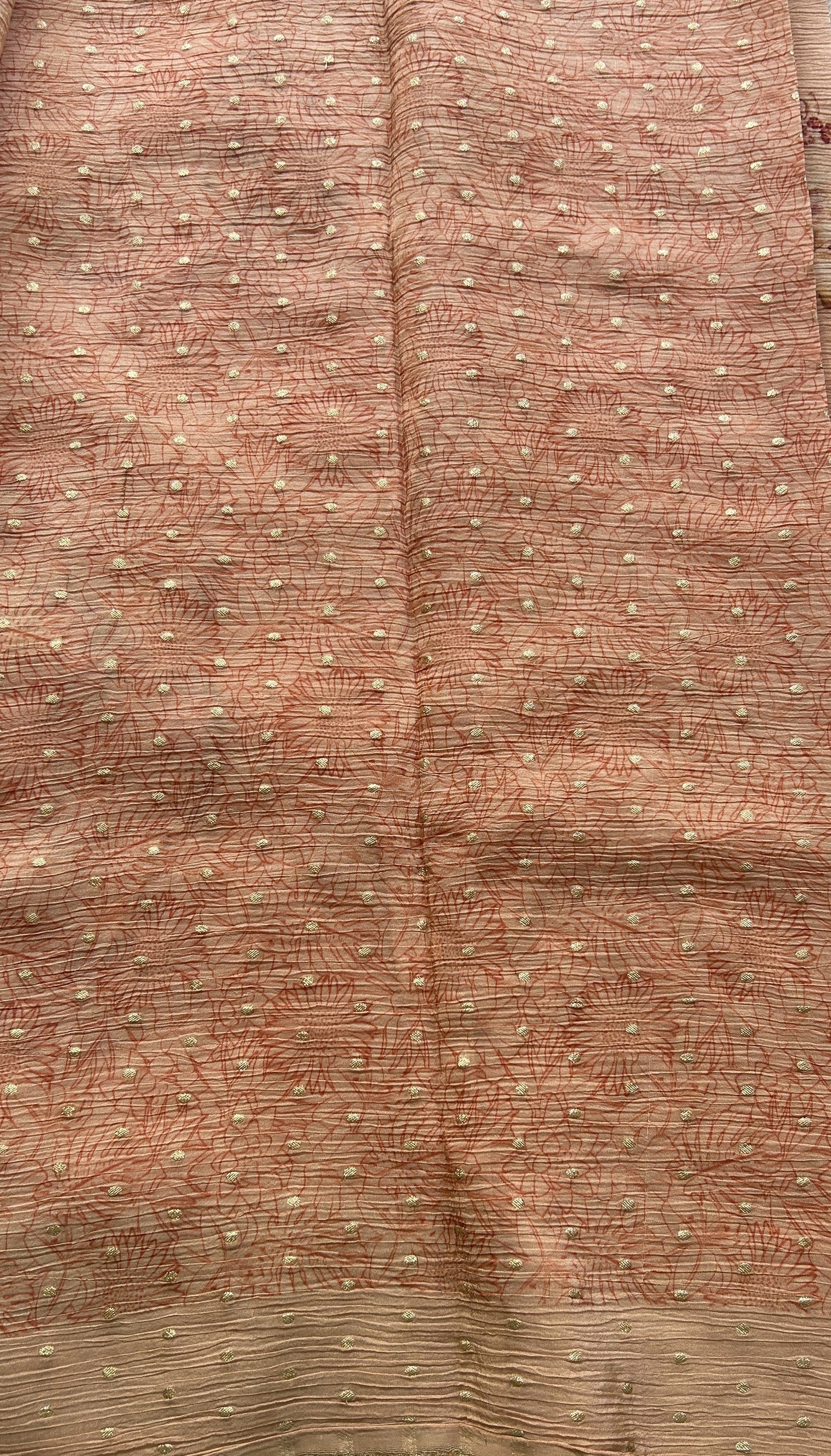 Banarasi Fancy Crushed Saree Light Peach Colored Complemented with a Zari Border. - Sampradaya Designer Studio