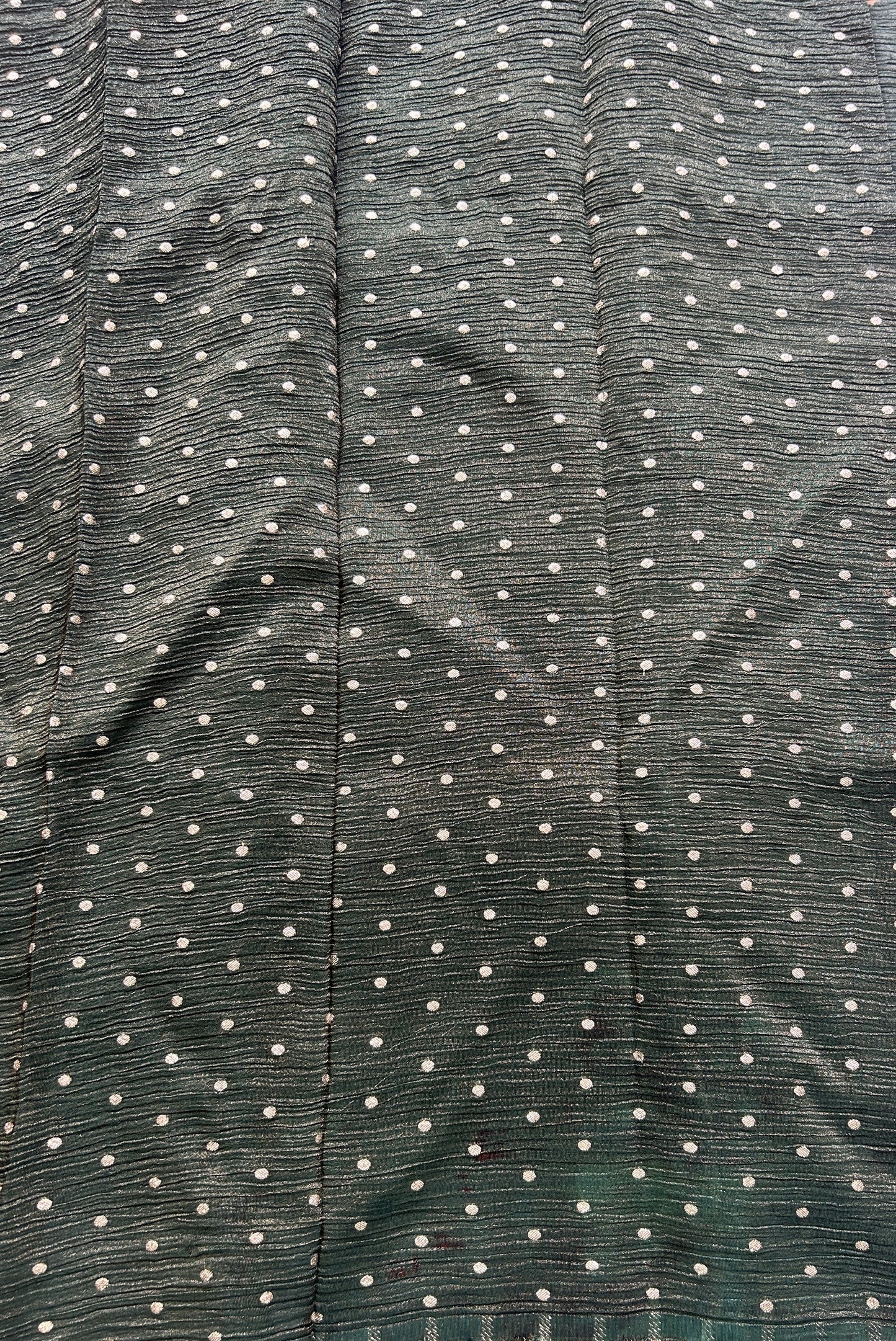 Banarasi Fancy Crushed Saree Bottle Green Colored Complemented with a Zari Border. - Sampradaya Designer Studio