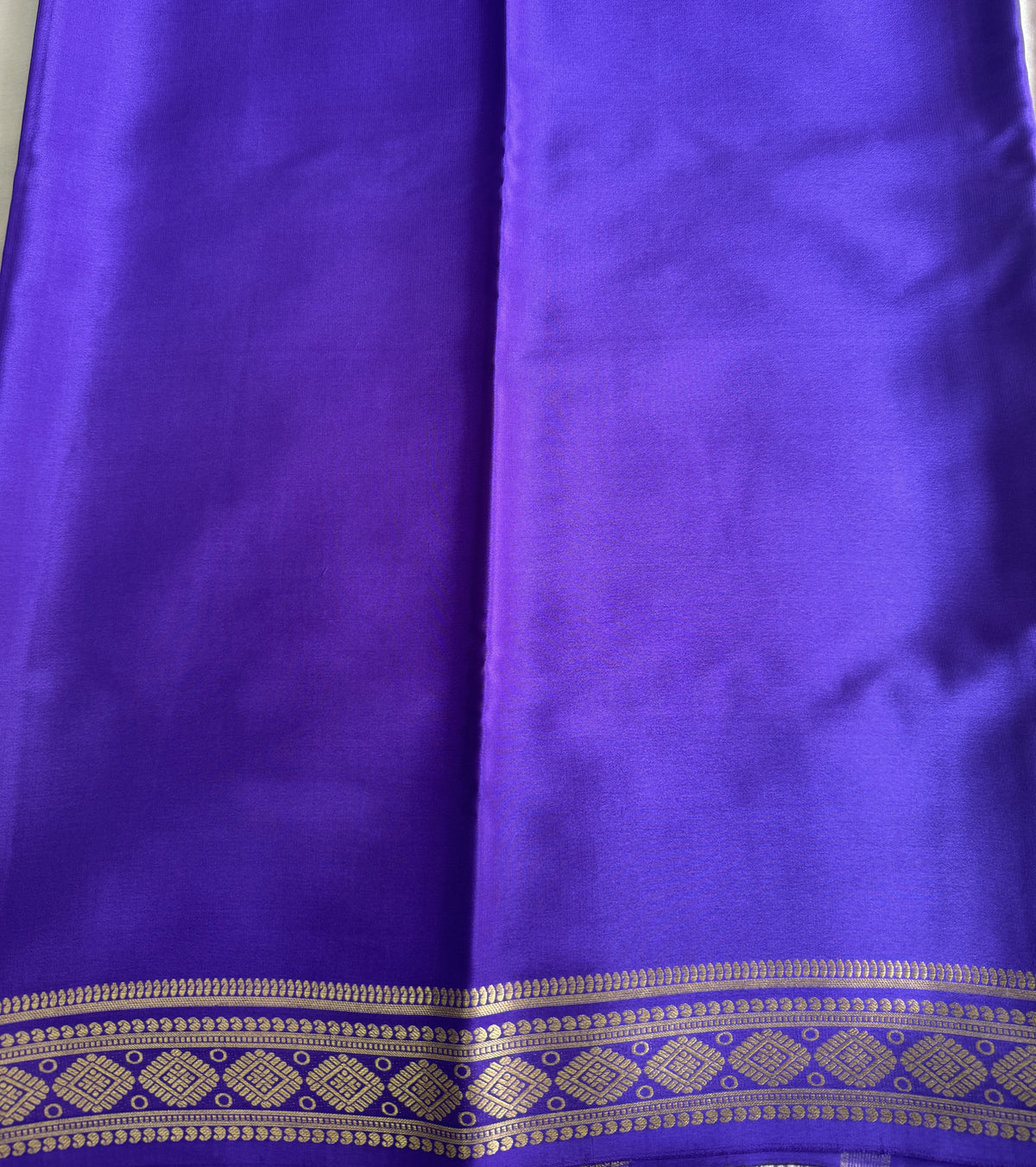 Beige Mysore Crepe Silk Saree with Silver Zari Border | Pure Handloom | Silk Mark Certified