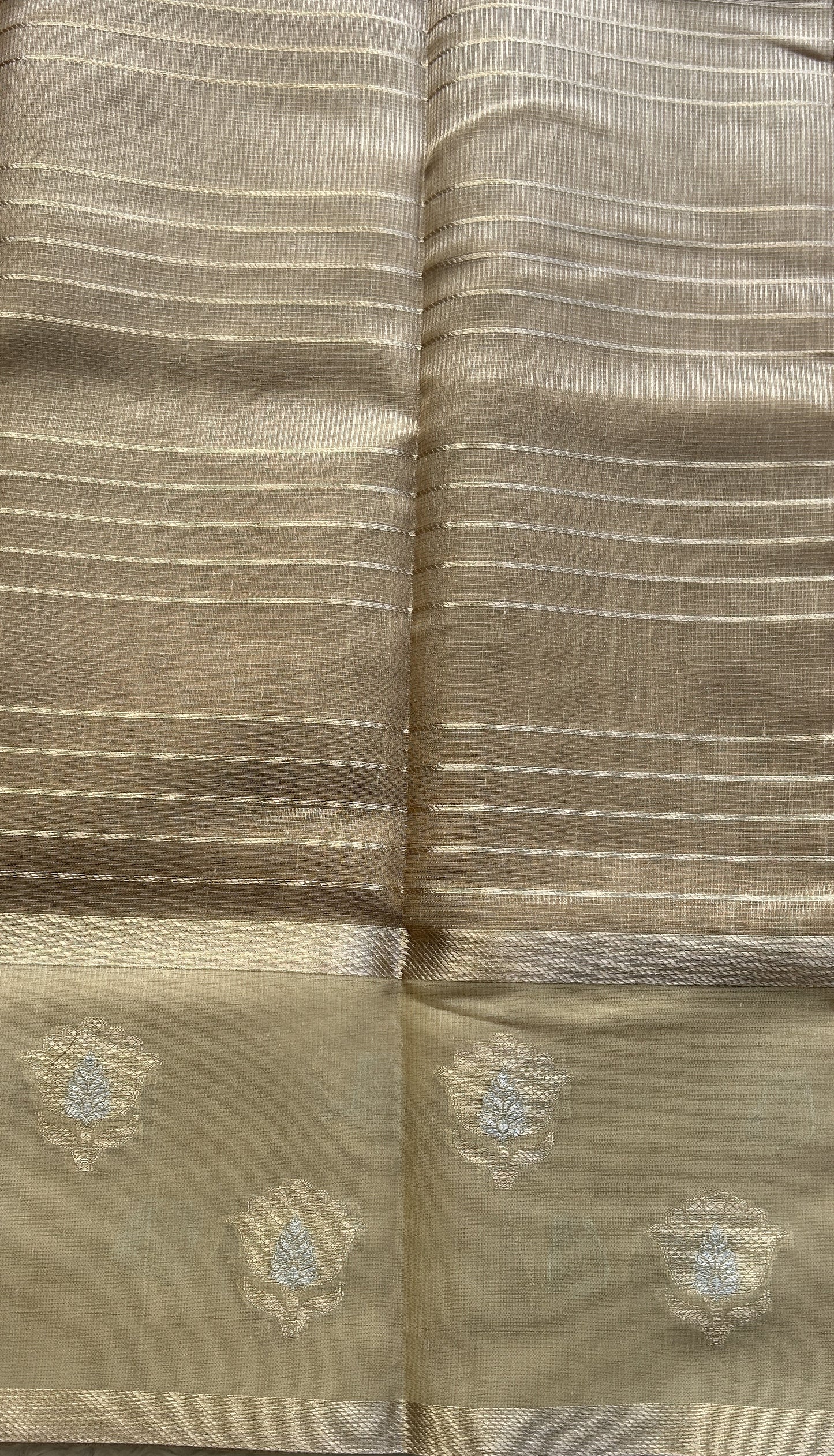 Tissue Silk kota Saree Gold colored Complemented with a Buti Border. - Sampradaya Designer Studio