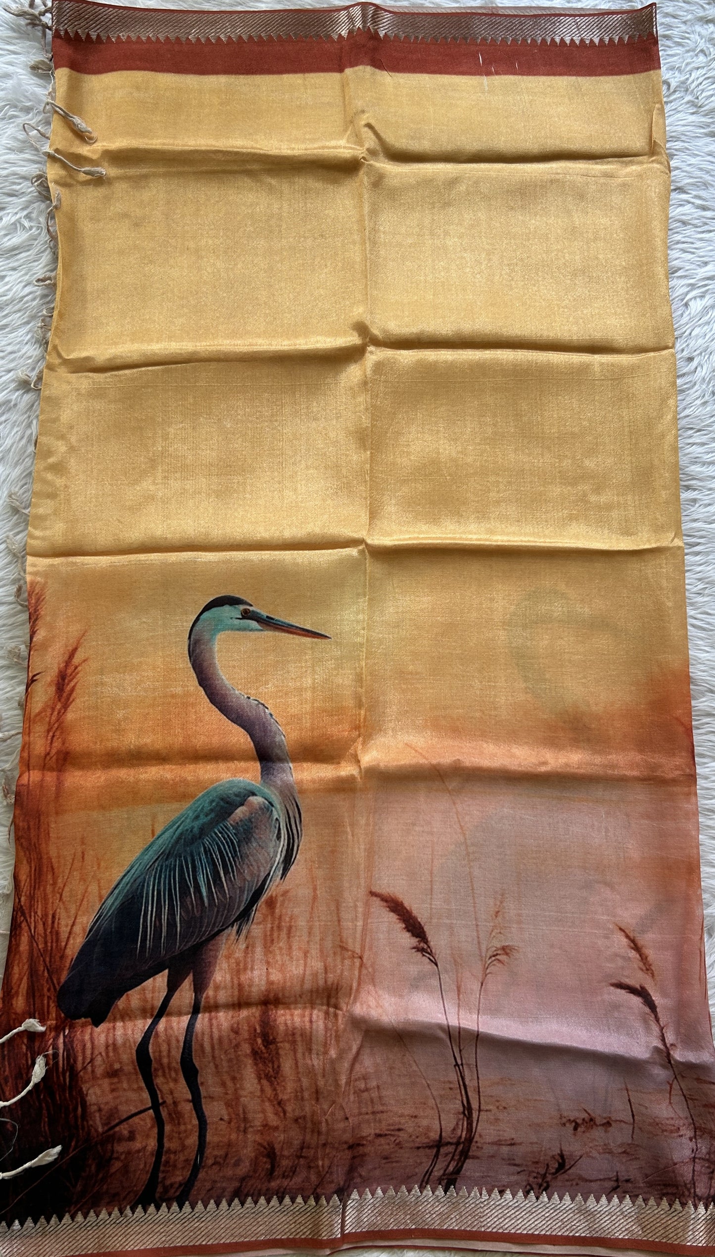 Pure Mangalagiri Pattu Dress Material Brown Colored Paired with a Pastel Orange Color Digital Print Dupatta - Sampradaya Designer Studio