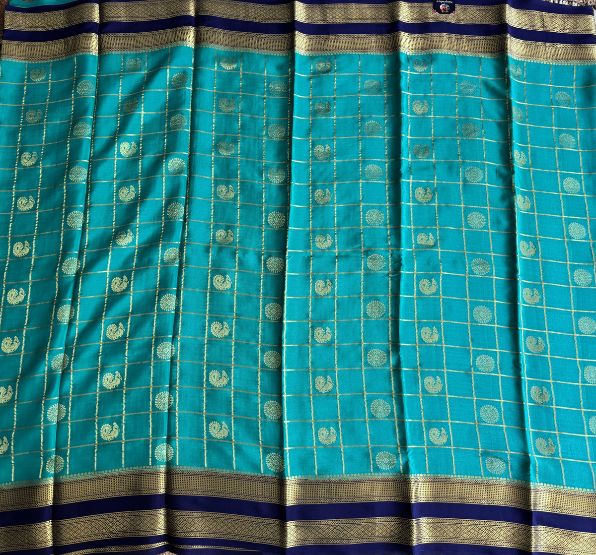 Rana Green Mysore Crepe Silk Saree with Silver Zari Border | Pure Handloom | Silk Mark Certified
