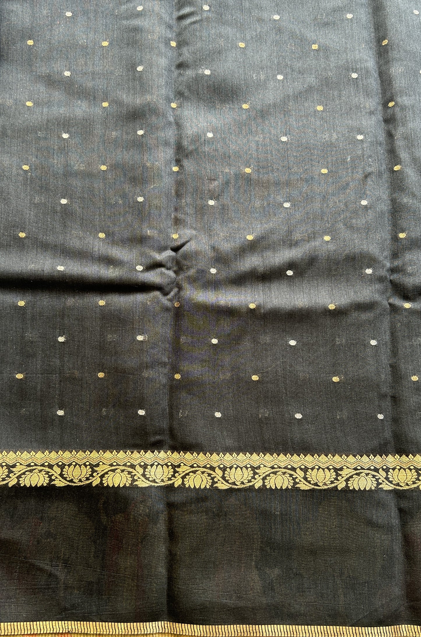 Pure Moonga Tussar Silk Saree Black Color Complemented with a Digital Print Border. - Sampradaya Designer Studio