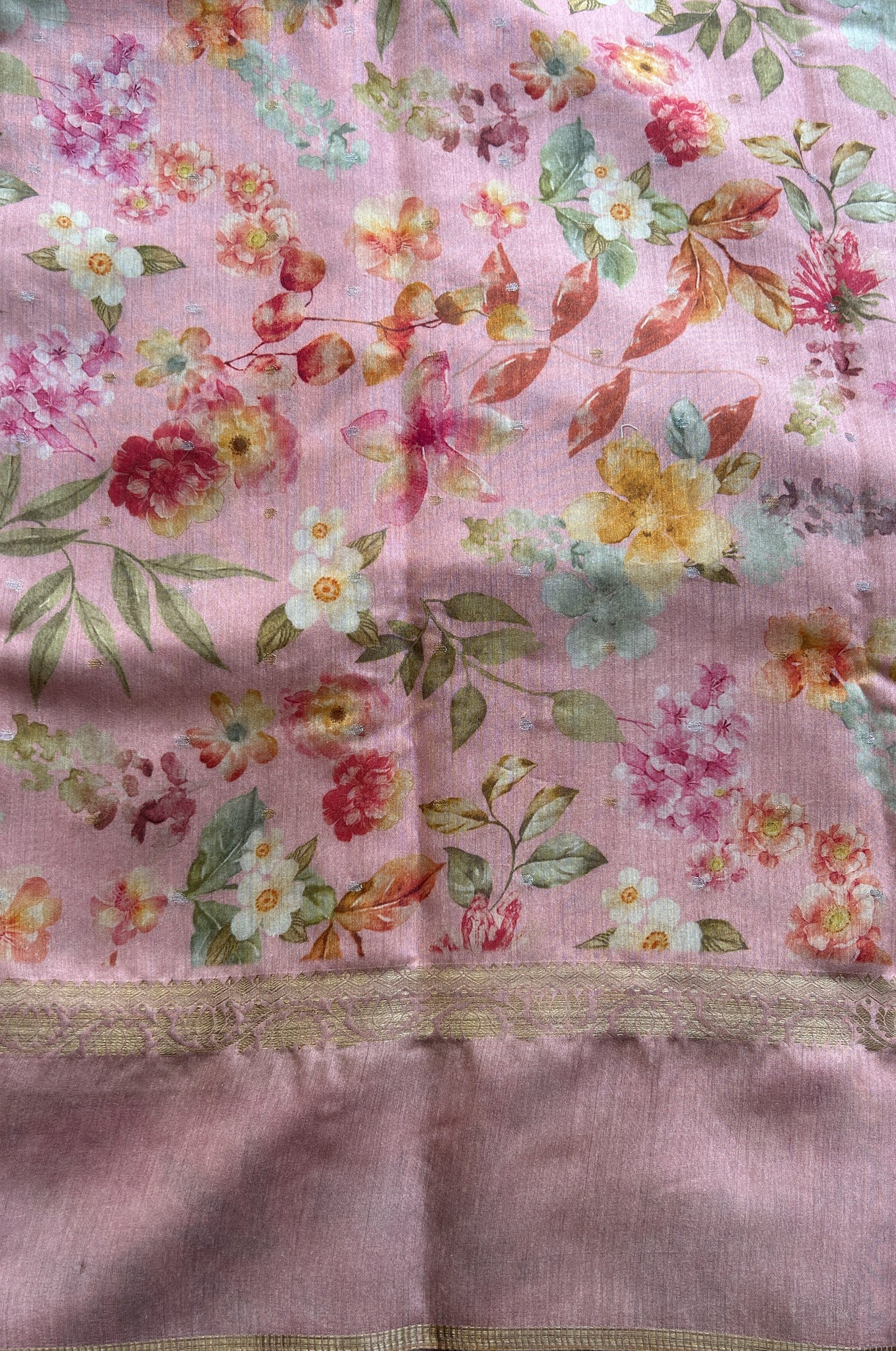 Pure Moonga Tussar Silk Saree Peach Color Complemented with a Digital Print Border. - Sampradaya Designer Studio