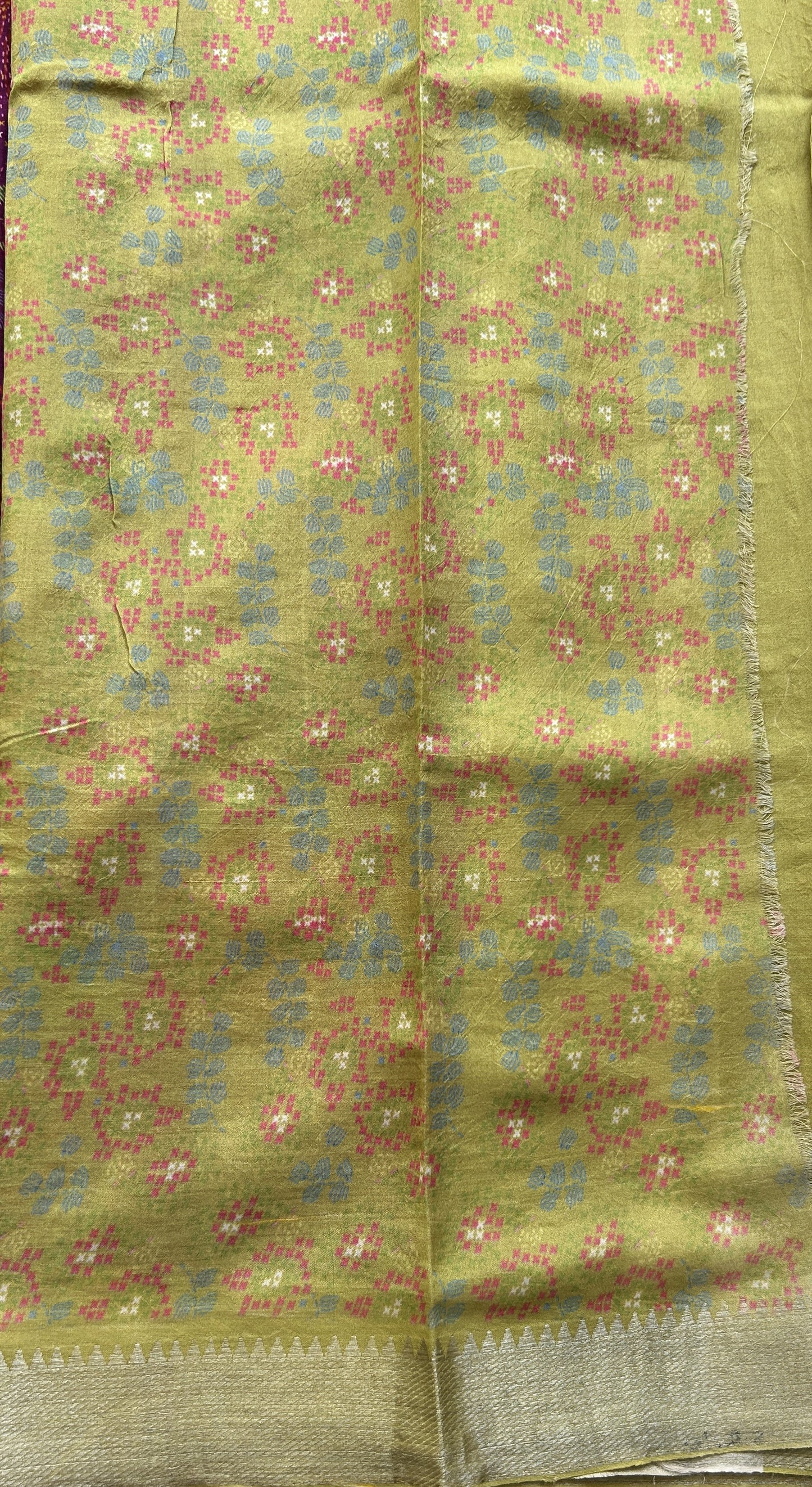 Mangalagiri Pattu Digital Print Saree Purple colored complemented with a Neon Green Zari Border - Sampradaya Designer Studio