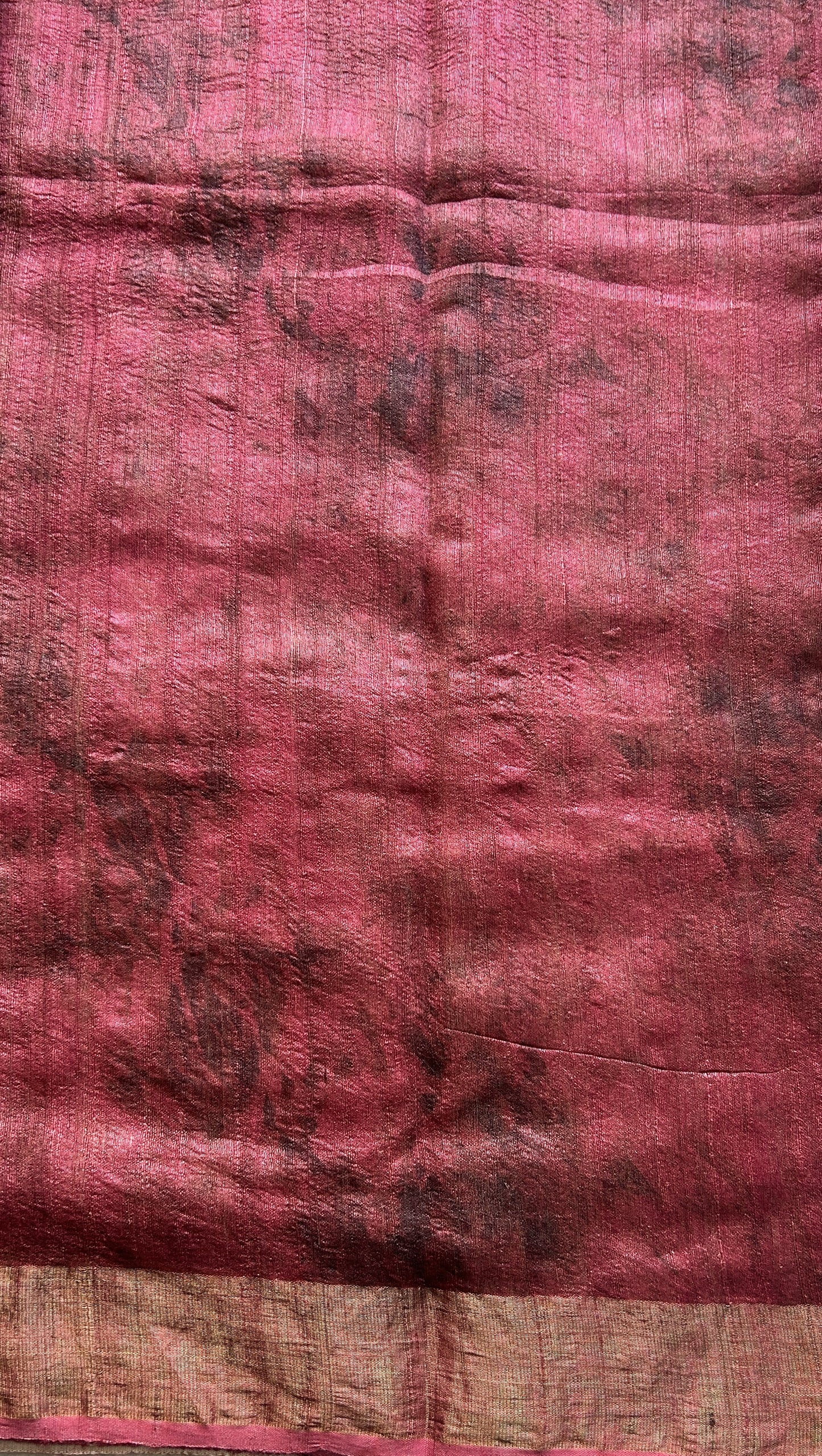 Pure Tussar Silk Saree Ruby Pink Color Complemented with a Zari Border. - Sampradaya Designer Studio