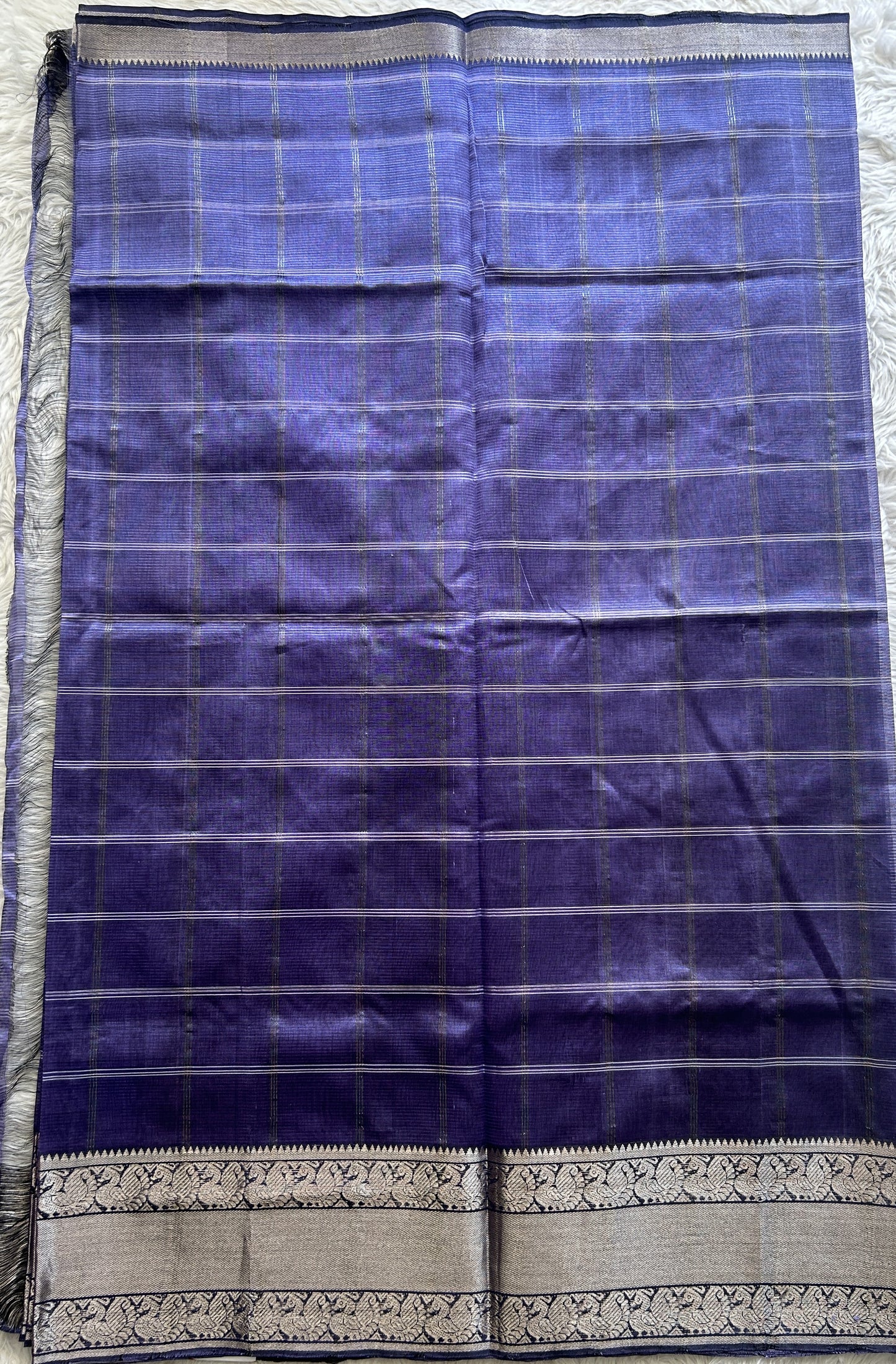 Mangalagiri Checks Pattu Saree Lilac colored complemented with a Zari Border - Sampradaya Designer Studio