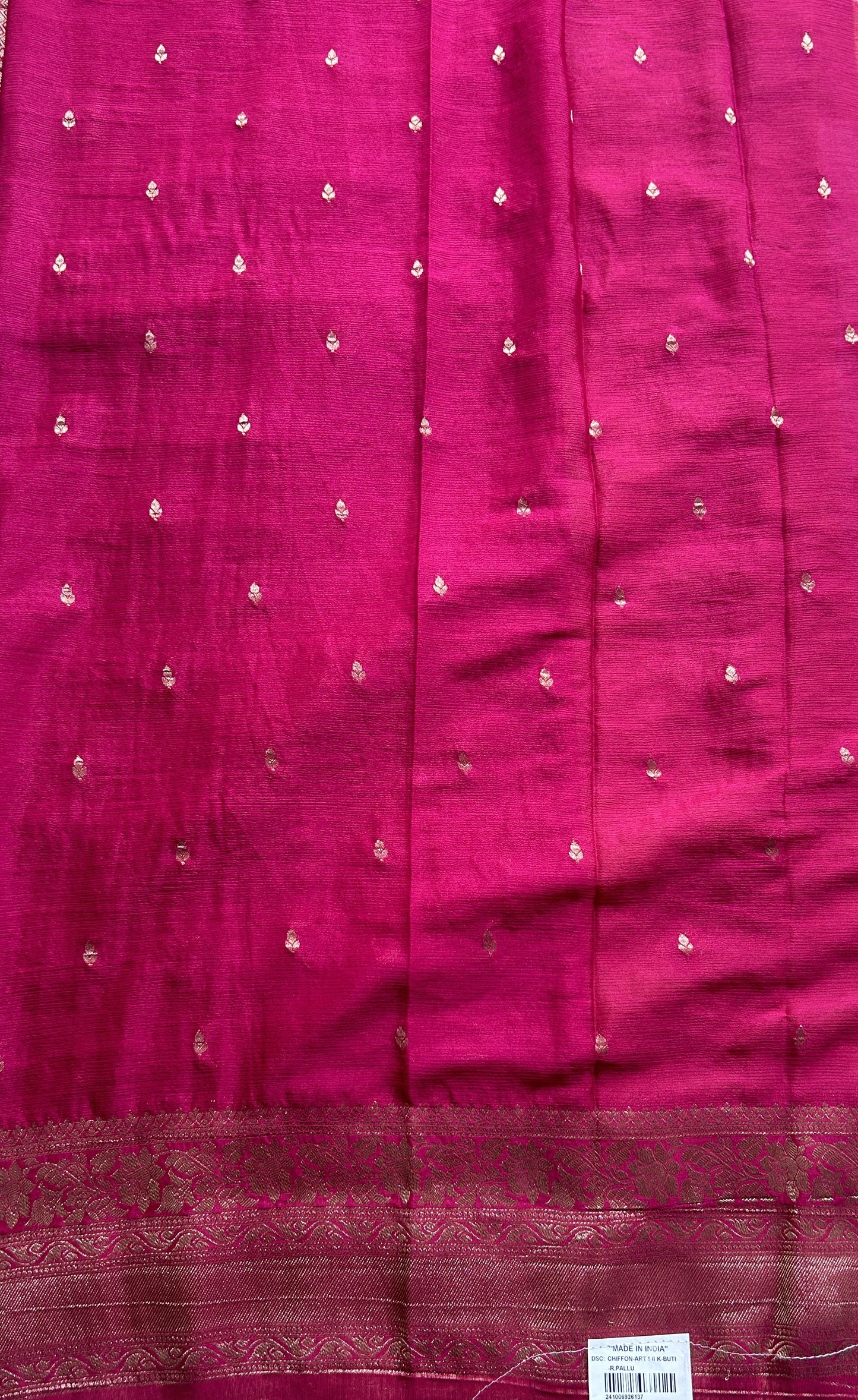 Semi Georgette Saree Pear Colored Elegantly Paired with a Zari Border. - Sampradaya Designer Studio