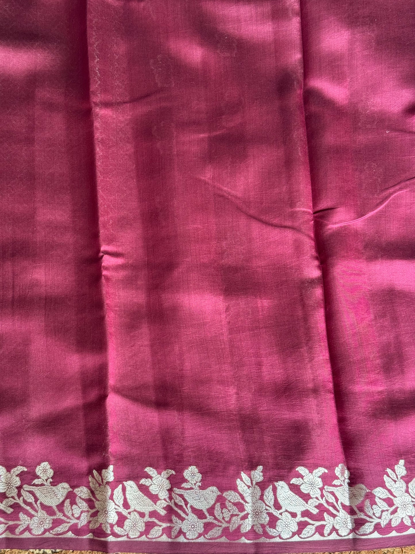 Chiniya Silk Saree Wine Colored Elegantly Paired With Zari Border - Sampradaya Designer Studio