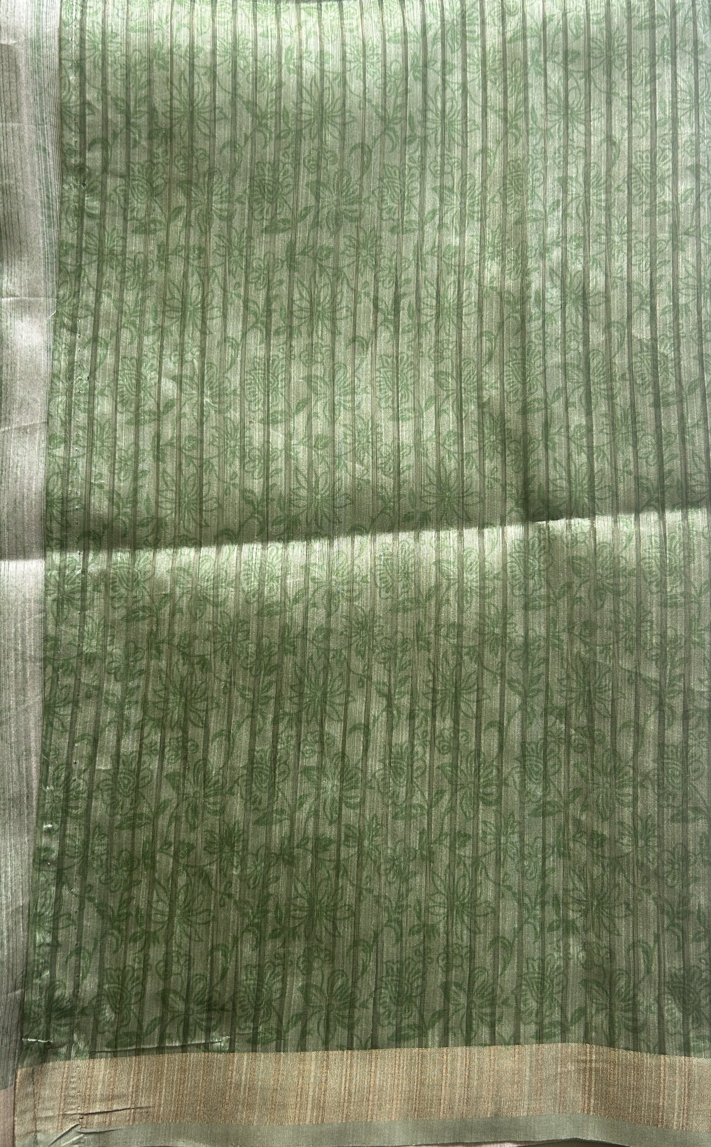 Semi Tussar Saree Leaf Green Colored Elegantly Paired with a Zari Border. - Sampradaya Designer Studio