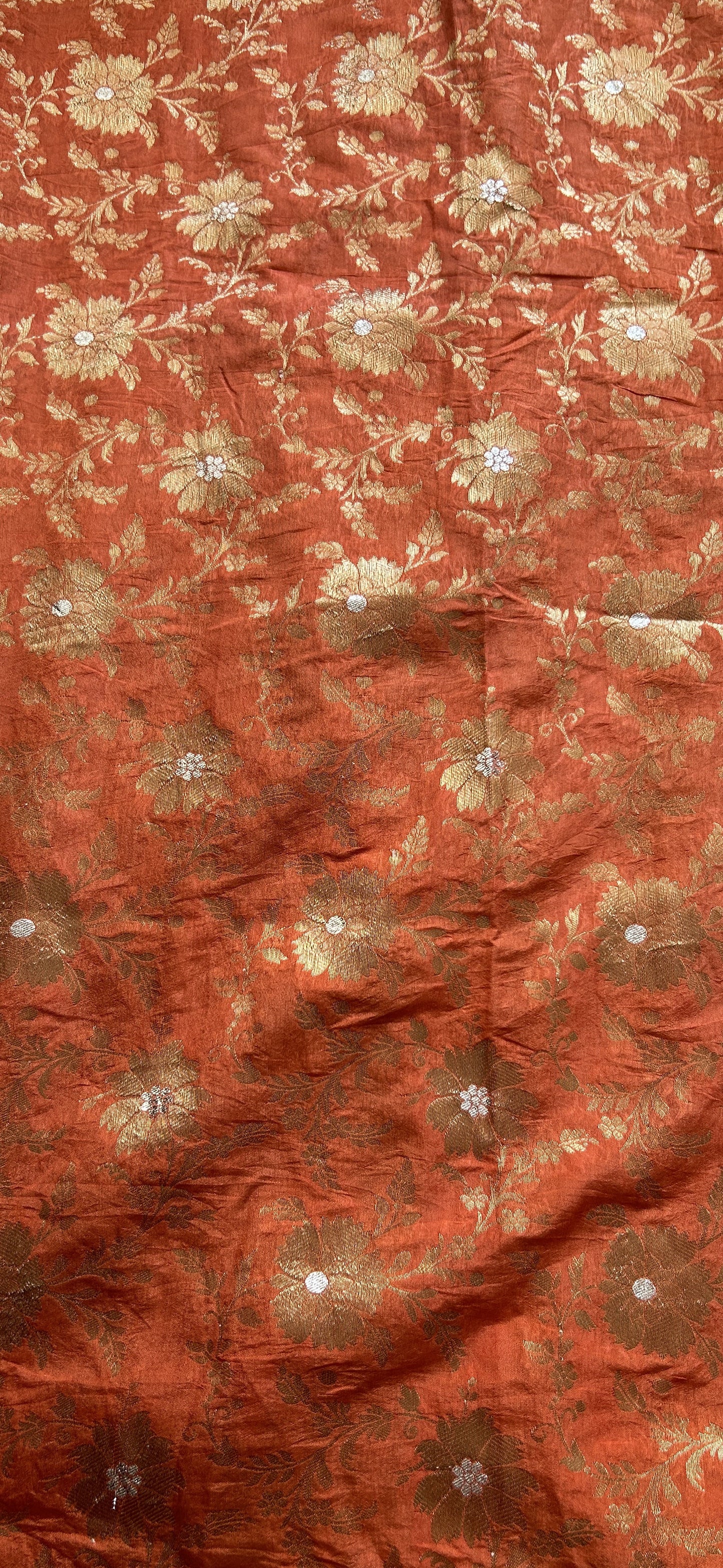 Mangalagiri Plain Pattu Saree Red Orange colored complemented with a mangalagiri Gap Border - Sampradaya Designer Studio