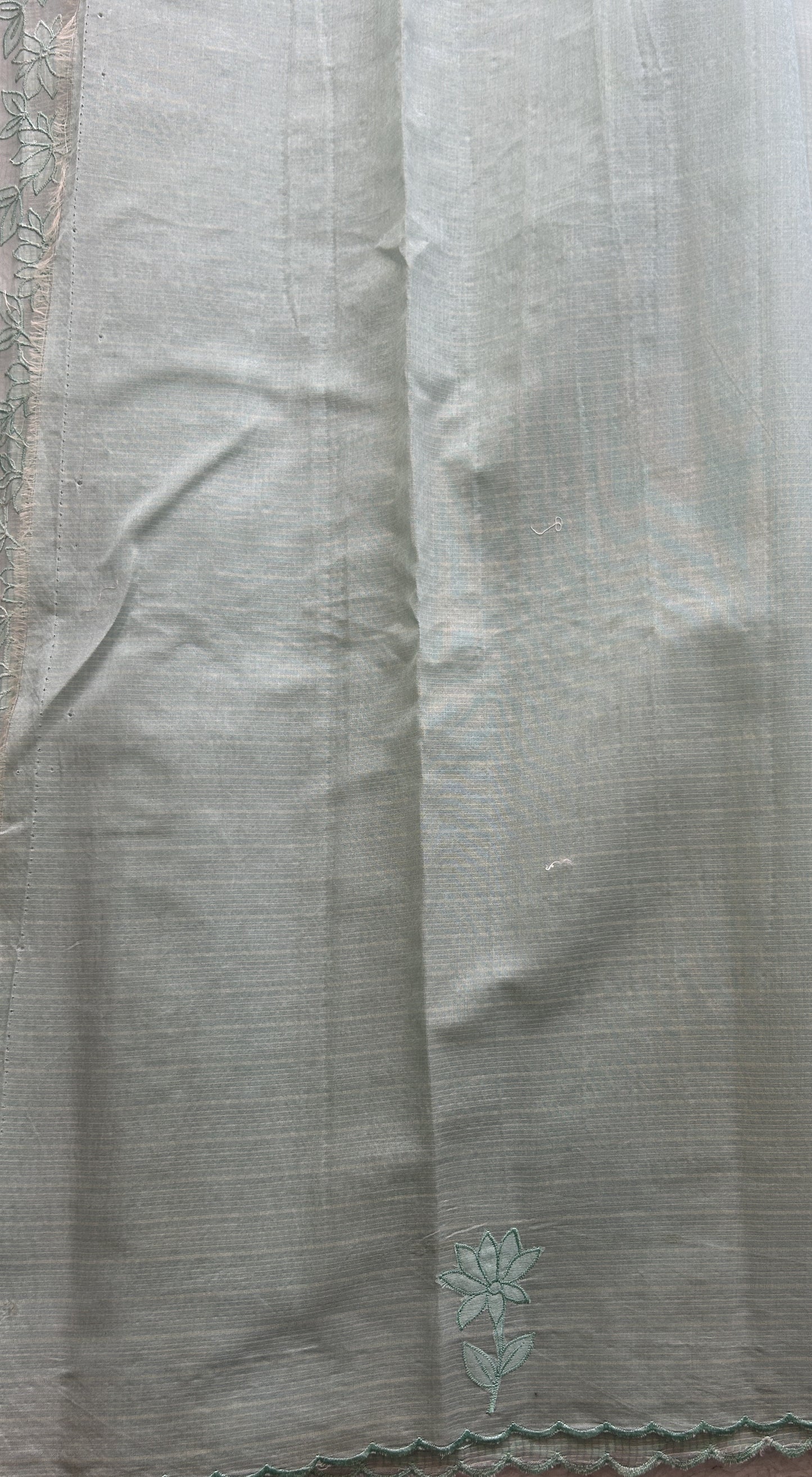 Silk kota Saree Mint Mist colored Complemented with a Scallop Border. - Sampradaya Designer Studio