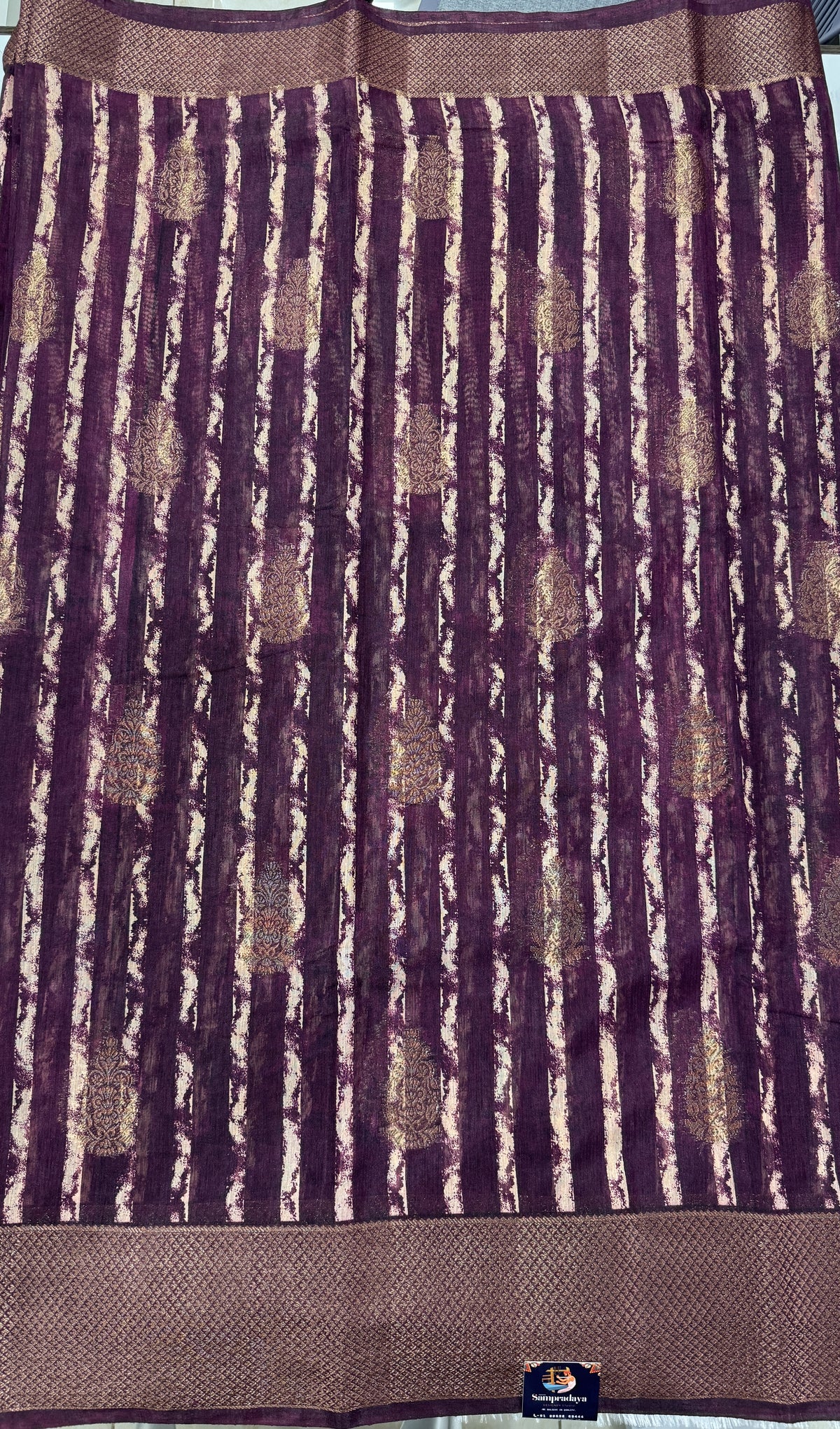 Semi Tussar Silk Saree -Warm Plum color with Gold Zari Border - Elegant Fancy Saree for Party & Office Wear