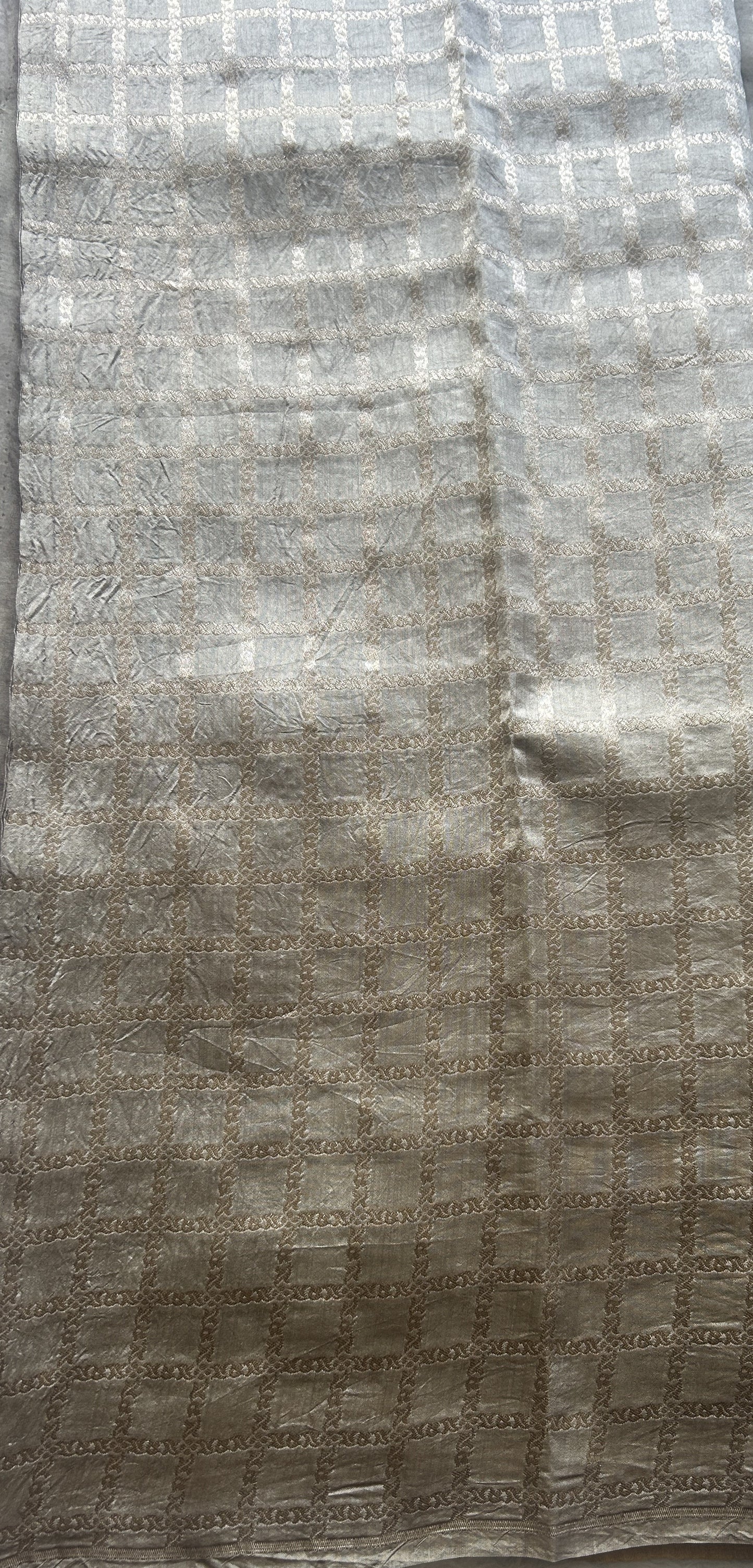 Banarasi Tissue Kora Saree Chickoo Colored Complemented with a Zari Border. - Sampradaya Designer Studio