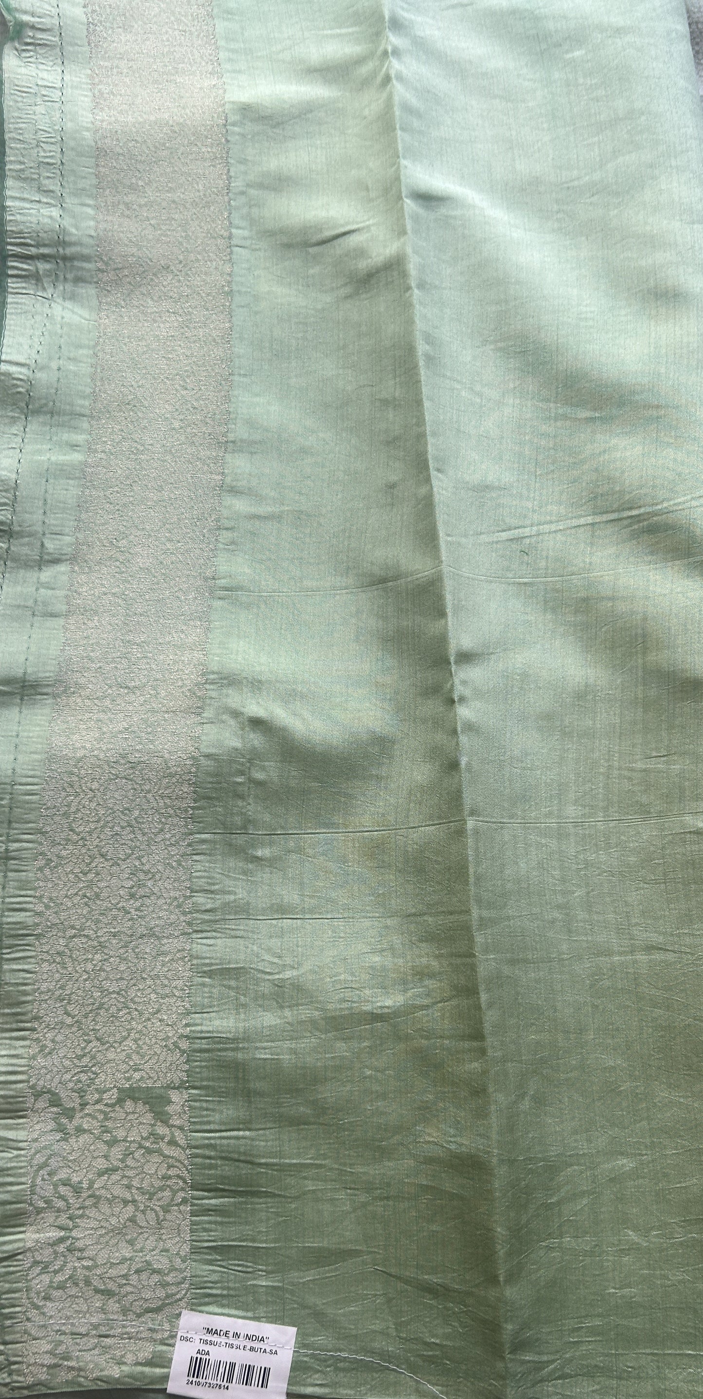 Banarasi Tissue Kora Saree Light Green Colored Complemented with a Zari Border. - Sampradaya Designer Studio