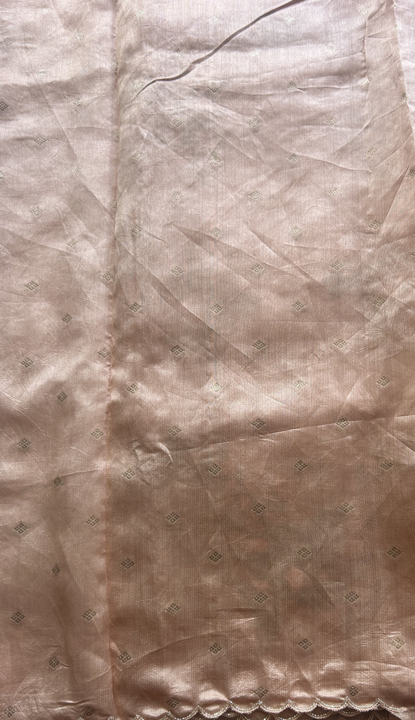 Banarasi Tissue Kora Saree Light Peach Colored Complemented with a Scallop Border. - Sampradaya Designer Studio