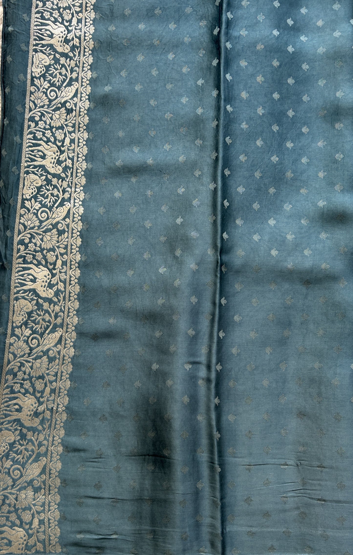 Banarasi Georgette Saree Teal Blue Colored Complemented with a Zari border. - Sampradaya Designer Studio