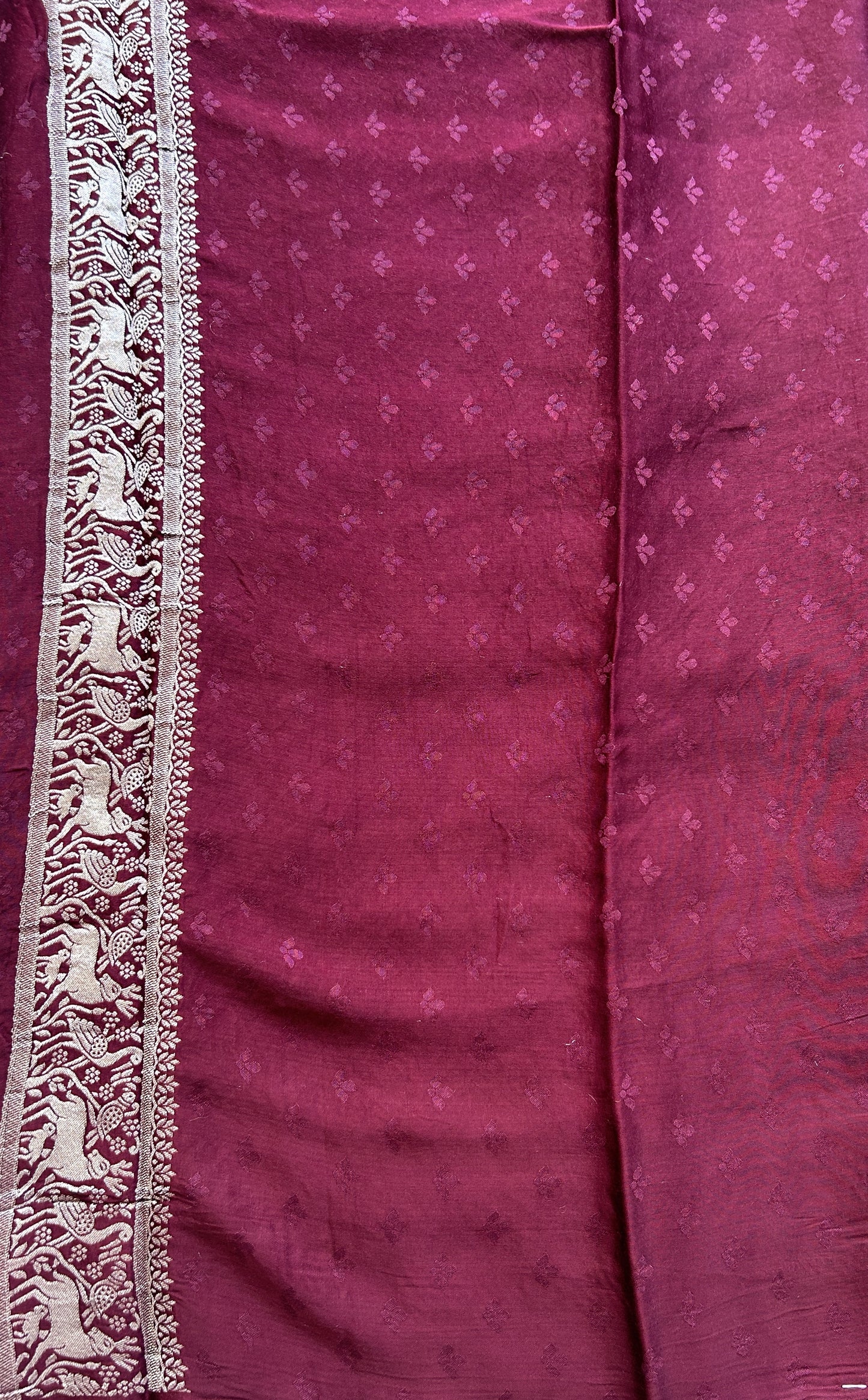 Banarasi Georgette Saree Wine Colored Complemented with a Zari border. - Sampradaya Designer Studio