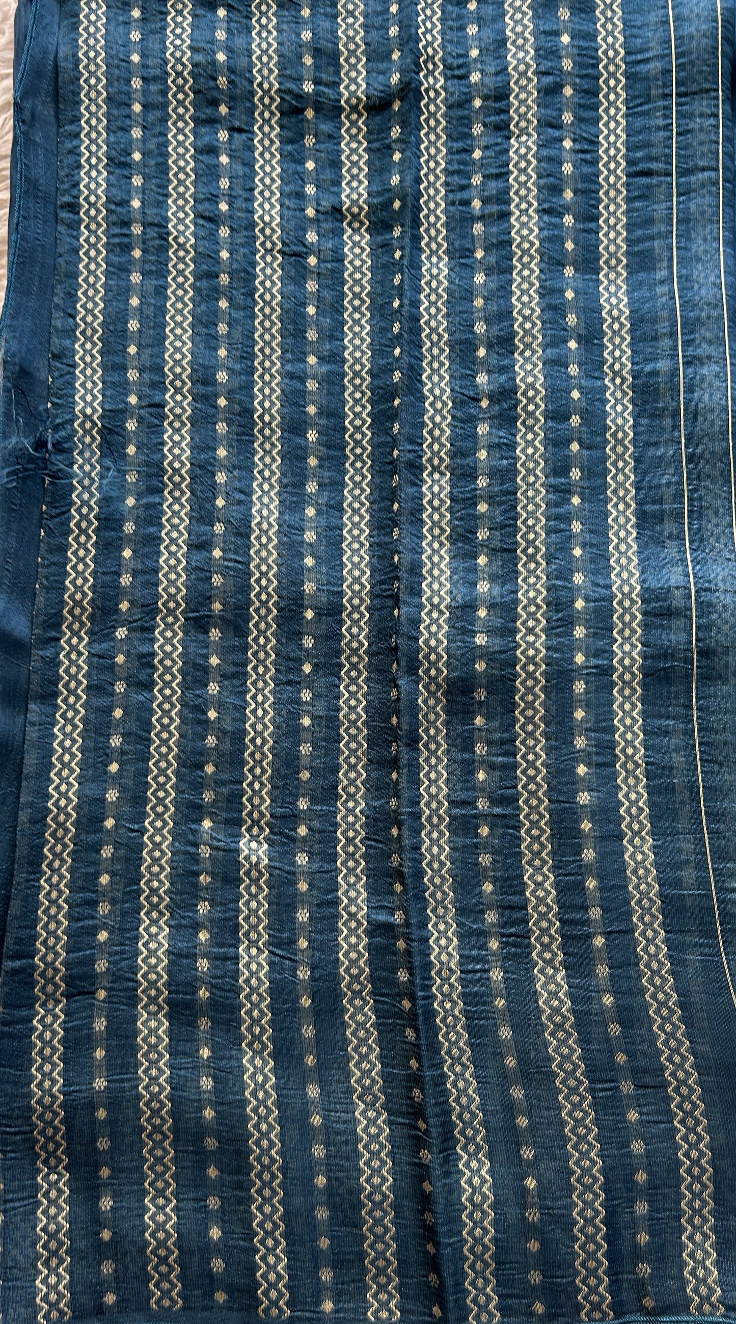 Banarasi Tussar Georgette Saree Peacock Blue Colored Complemented with a Minakari border. - Sampradaya Designer Studio