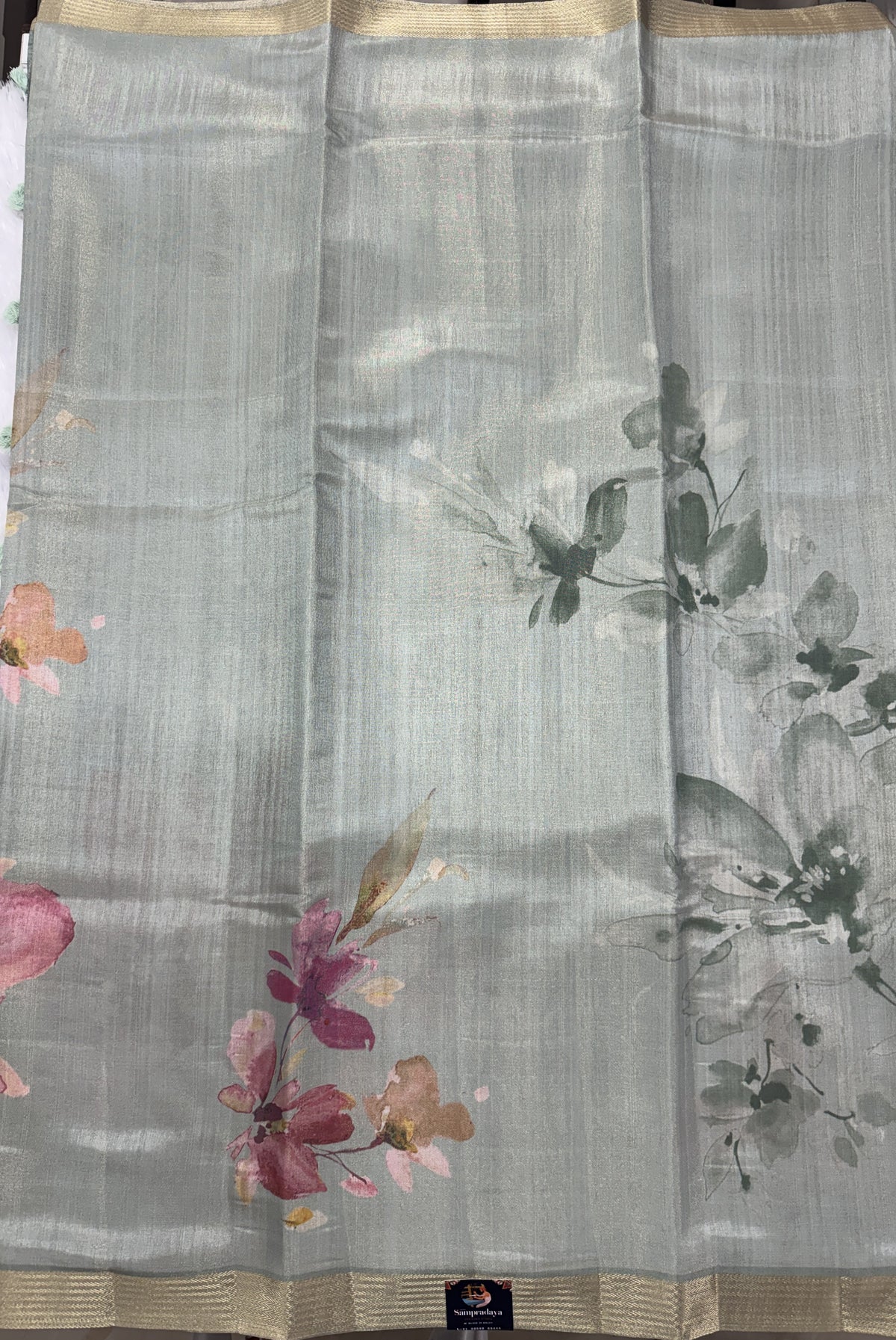 Semi Tussar Silk Saree-Sea Green color with Gold Zari Border - Elegant Fancy Saree for Party & Office Wear