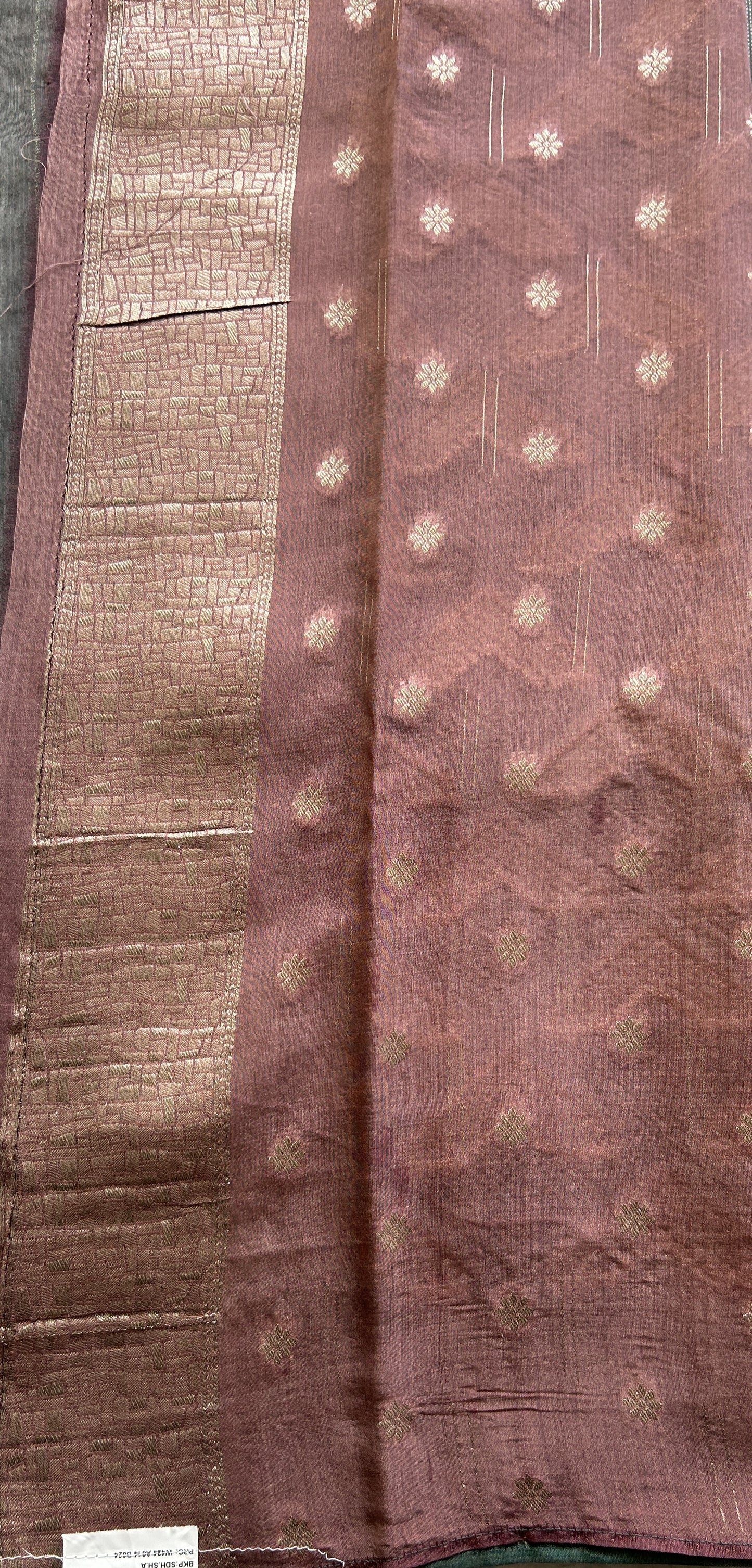 Semi Georgette Saree Fossil Colored Elegantly Paired with a Zari Border. - Sampradaya Designer Studio