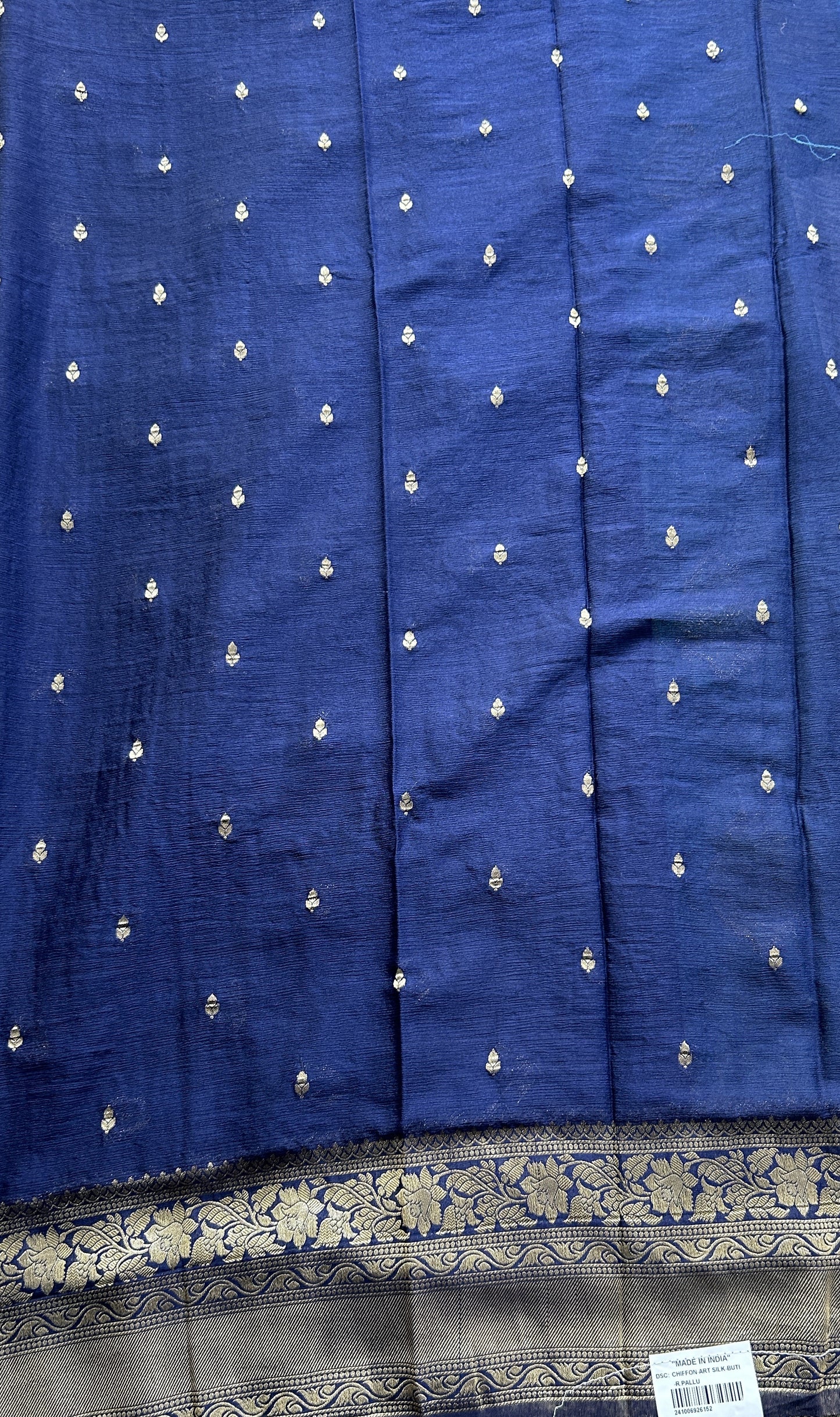 Semi Georgette Saree Sea Blue Colored Elegantly Paired with a Zari Border. - Sampradaya Designer Studio